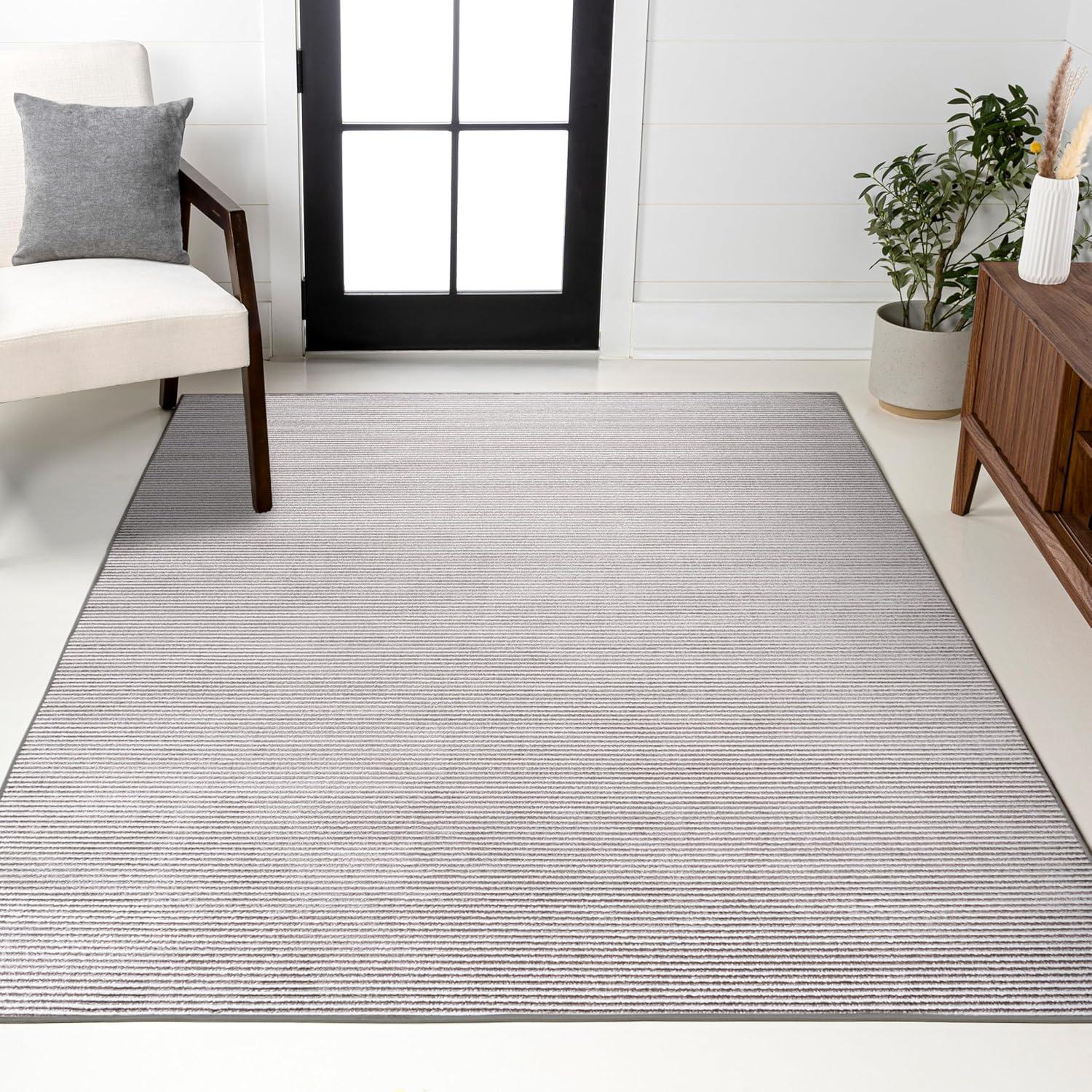 imageJONATHAN Y Cole Pinstripe HighLow CreamSilver Indoor Area Rug 8x10 Modern Minimalist EasyCleaning for Living Room Bedroom Kitchen Pet Friendly NonShedding CAR101A8DarksilverWhite