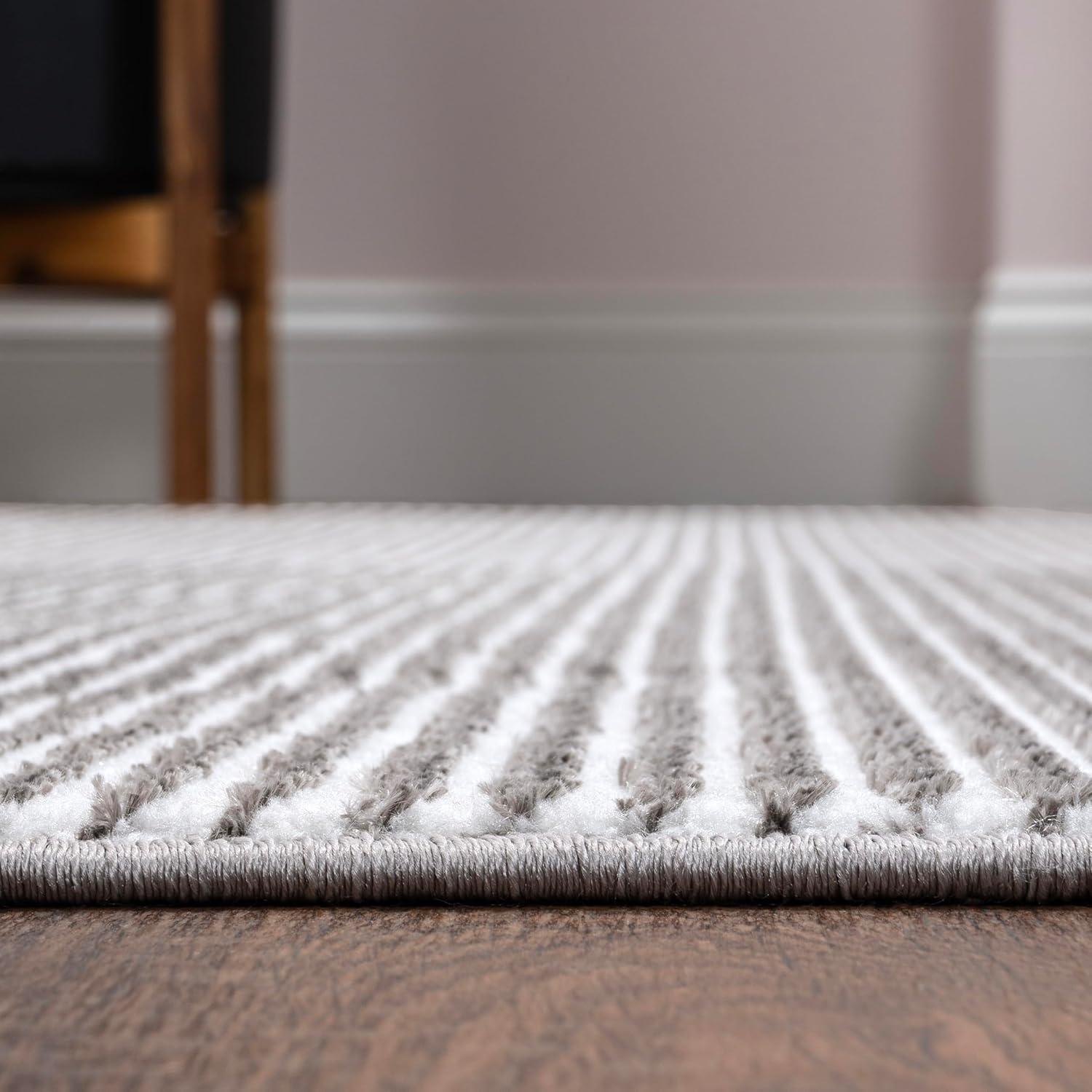 imageJONATHAN Y Cole Pinstripe HighLow CreamSilver Indoor Area Rug 8x10 Modern Minimalist EasyCleaning for Living Room Bedroom Kitchen Pet Friendly NonShedding CAR101A8DarksilverWhite