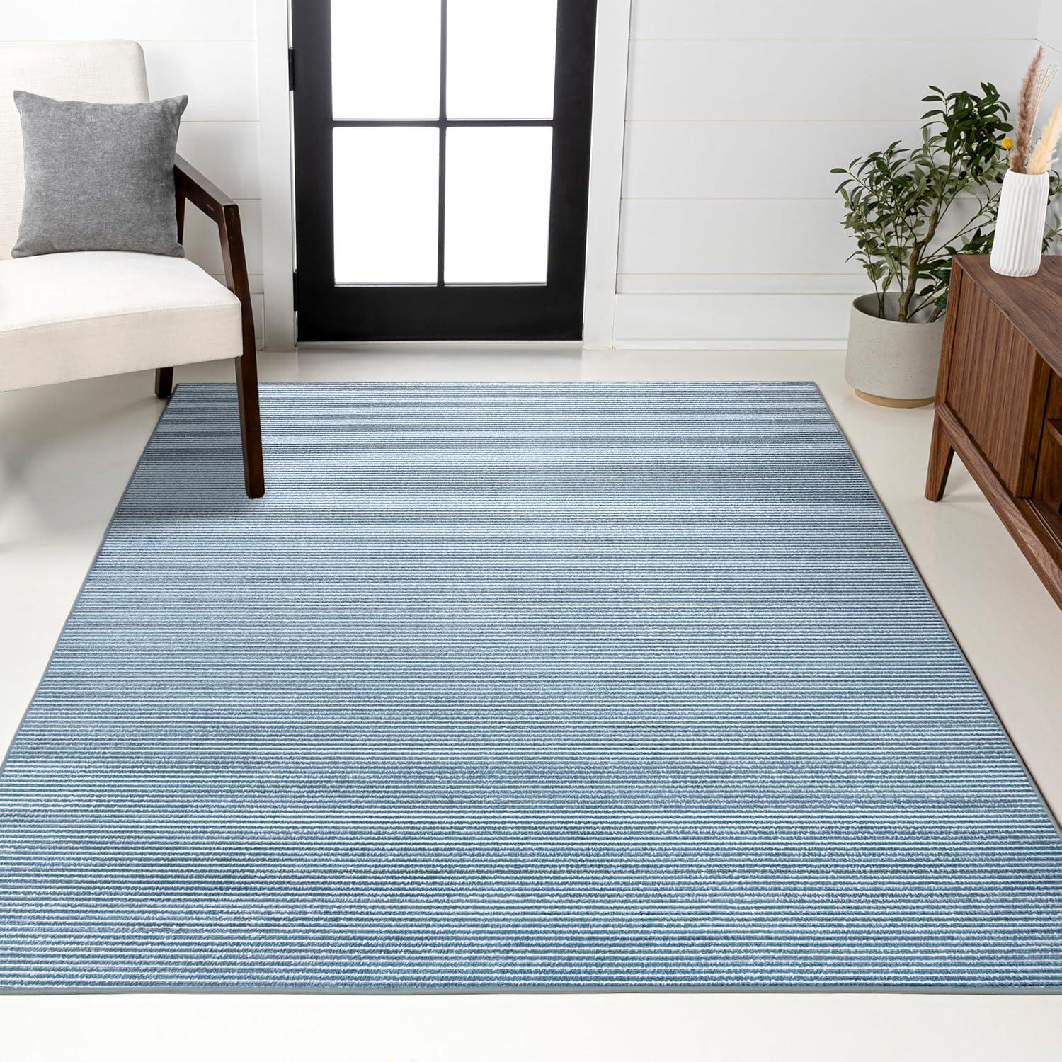 imageJONATHAN Y Cole Pinstripe HighLow CreamSilver Indoor Area Rug 8x10 Modern Minimalist EasyCleaning for Living Room Bedroom Kitchen Pet Friendly NonShedding CAR101A8BlueWhite
