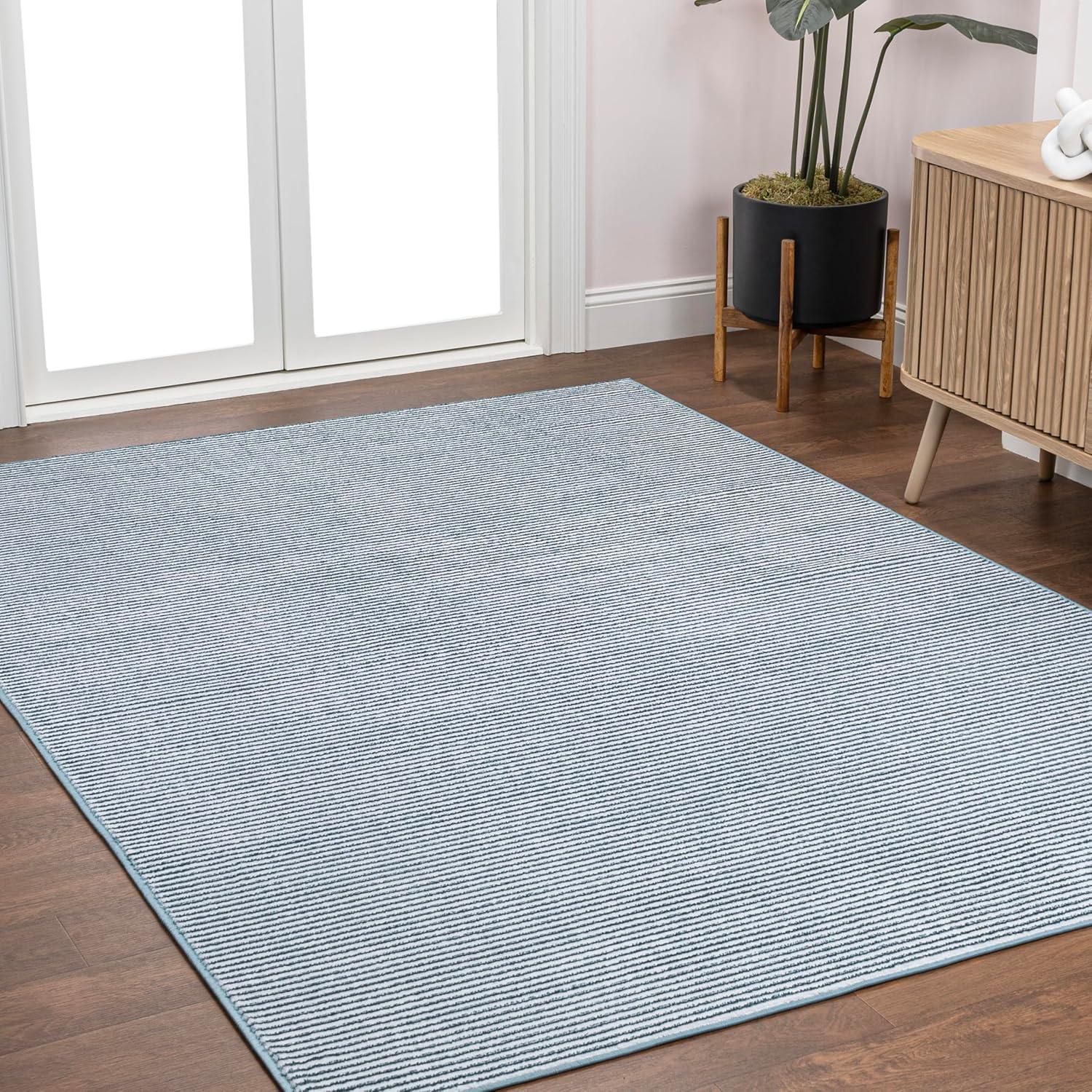 imageJONATHAN Y Cole Pinstripe HighLow CreamSilver Indoor Area Rug 8x10 Modern Minimalist EasyCleaning for Living Room Bedroom Kitchen Pet Friendly NonShedding CAR101A8BlueWhite