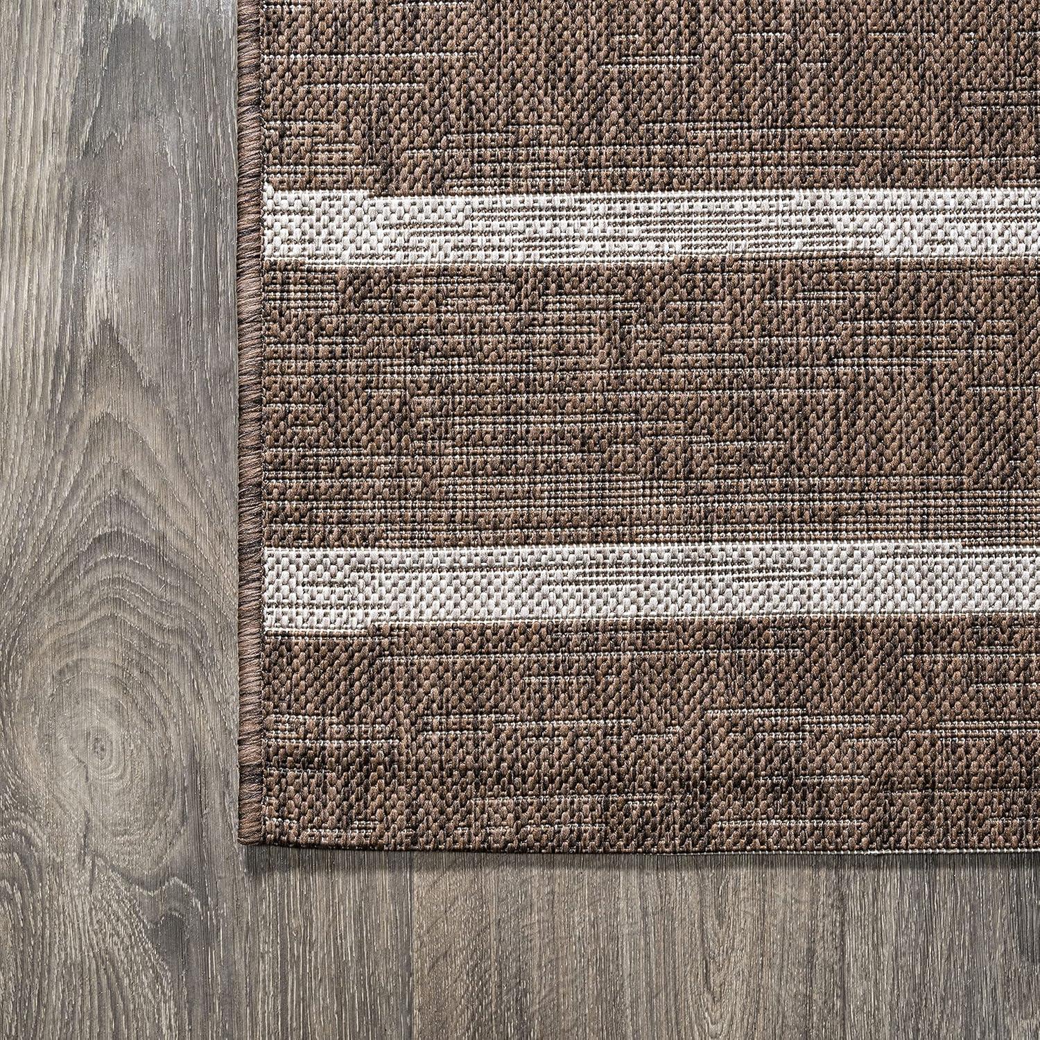 imageJONATHAN Y Colonia Berber Stripe IndoorOutdoor BrownBeige 8 ft x 10 ft Area Rug Contemporary Modern Bohemian for Living Room Backyard