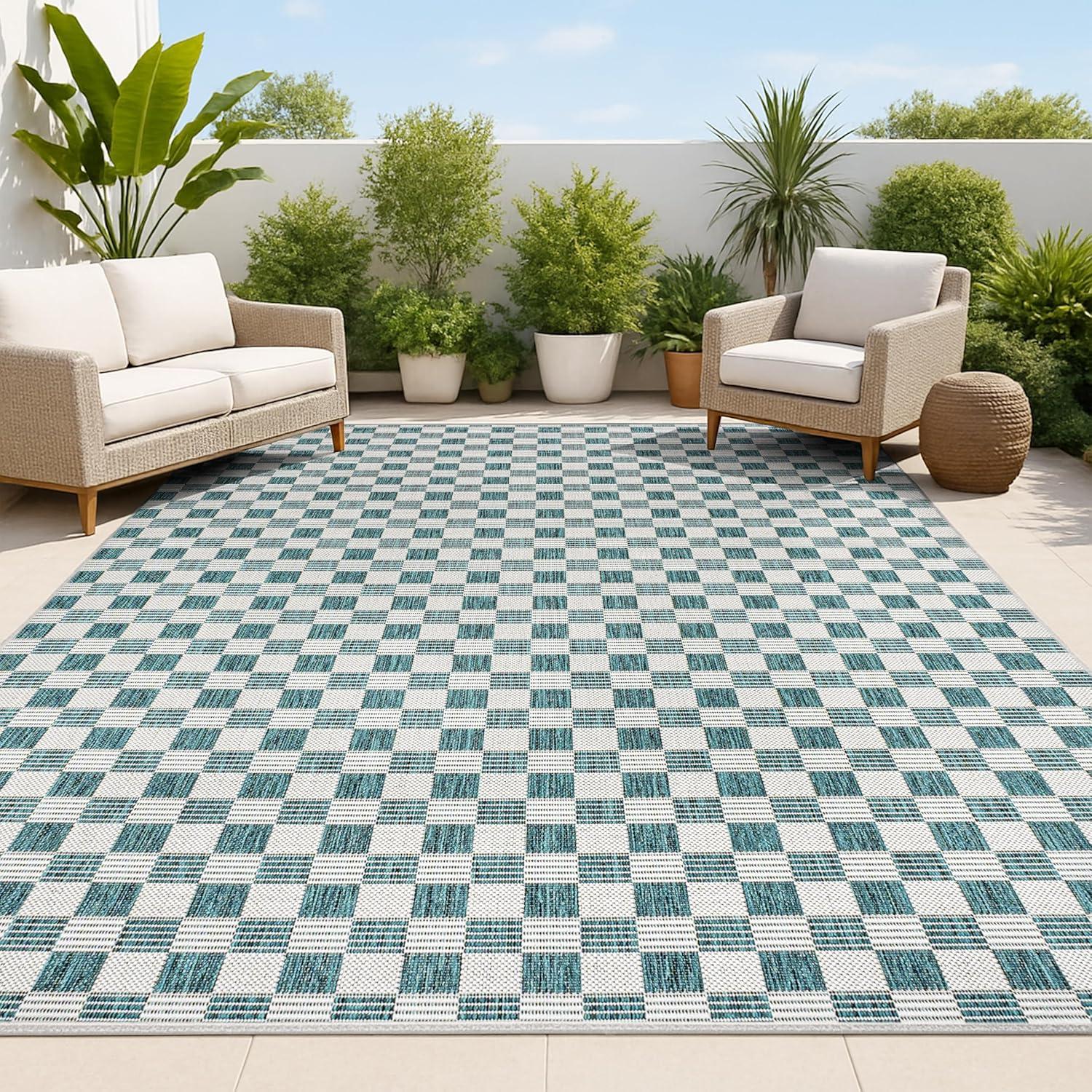 imageJONATHAN Y Cottage Checkerboard Indoor Outdoor Runner Rug 2X8 NavyCream Aimee Traditional for Backyard Patio Porch EasyCleaning High Traffic PetFriendly NonShedding TSN204B28TurquoiseCream