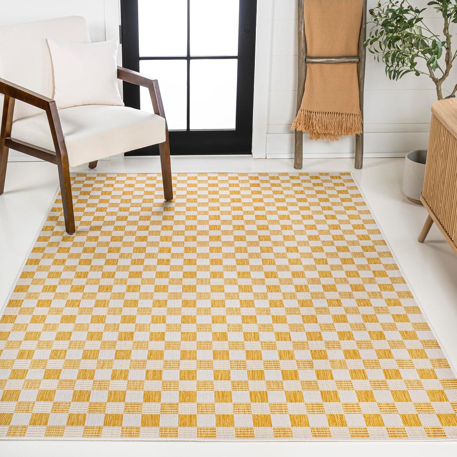 imageJONATHAN Y Cottage Checkerboard Indoor Outdoor Runner Rug 2X8 NavyCream Aimee Traditional for Backyard Patio Porch EasyCleaning High Traffic PetFriendly NonShedding TSN204B28YellowCream
