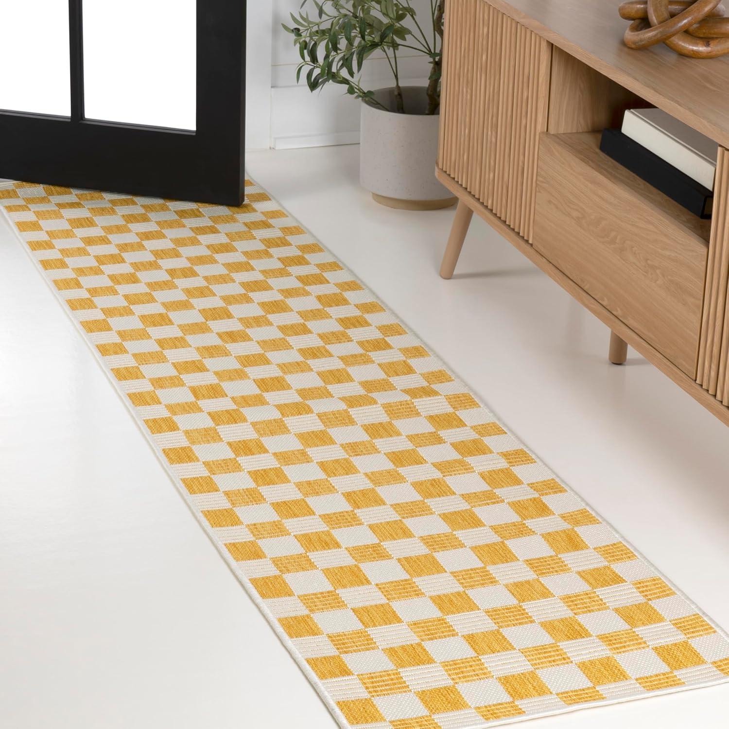 imageJONATHAN Y Cottage Checkerboard Indoor Outdoor Runner Rug 2X8 NavyCream Aimee Traditional for Backyard Patio Porch EasyCleaning High Traffic PetFriendly NonShedding TSN204B28YellowCream