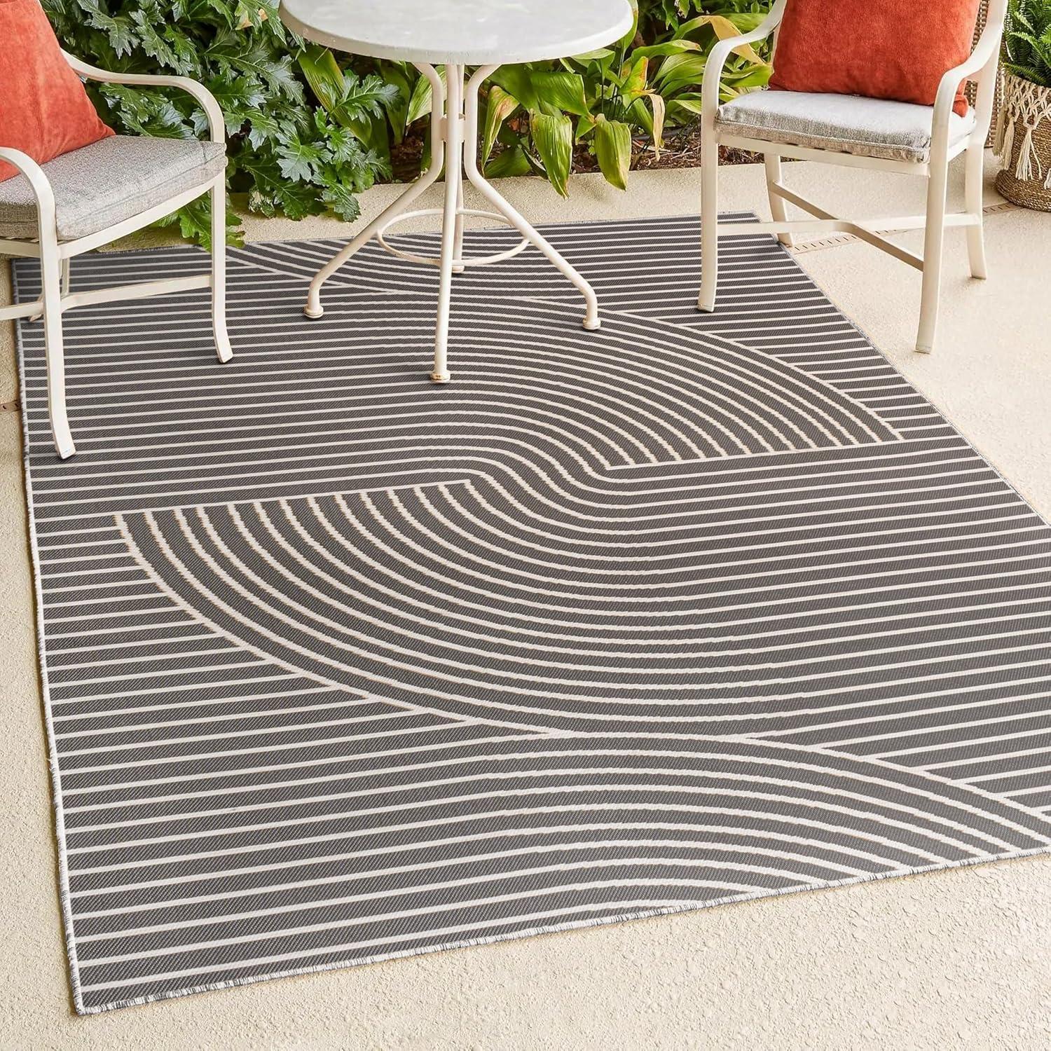 imageJONATHAN Y Curve Stripe Reversible Washable Indoor Outdoor Area Rug 8X10 Dark GrayCream Arielle MidCentury Modern for Backyard Patio Porch EasyCleaning PetFriendly NonShedding SVH109A8Dark GreyCream