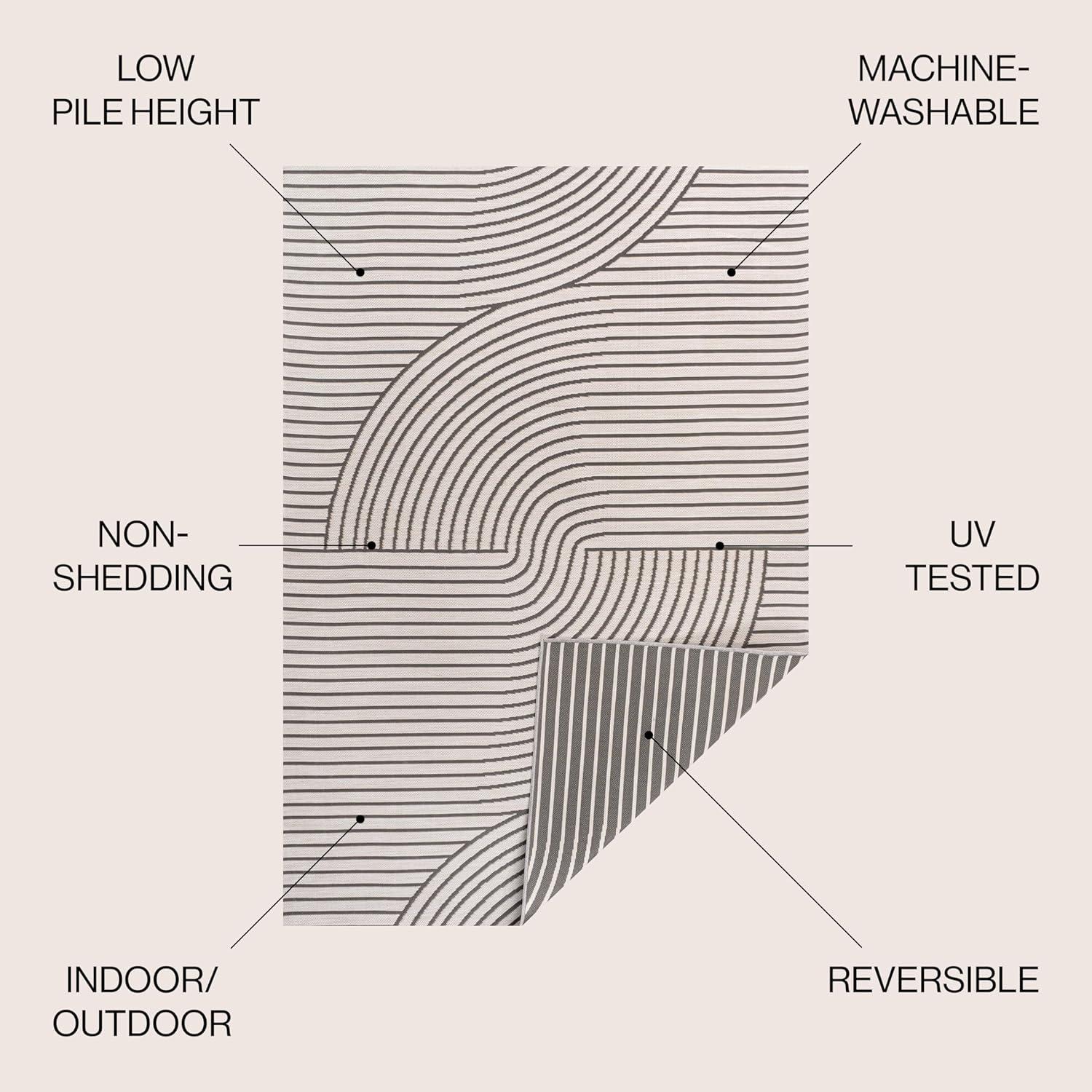 imageJONATHAN Y Curve Stripe Reversible Washable Indoor Outdoor Area Rug 8X10 Dark GrayCream Arielle MidCentury Modern for Backyard Patio Porch EasyCleaning PetFriendly NonShedding SVH109A8Dark GreyCream