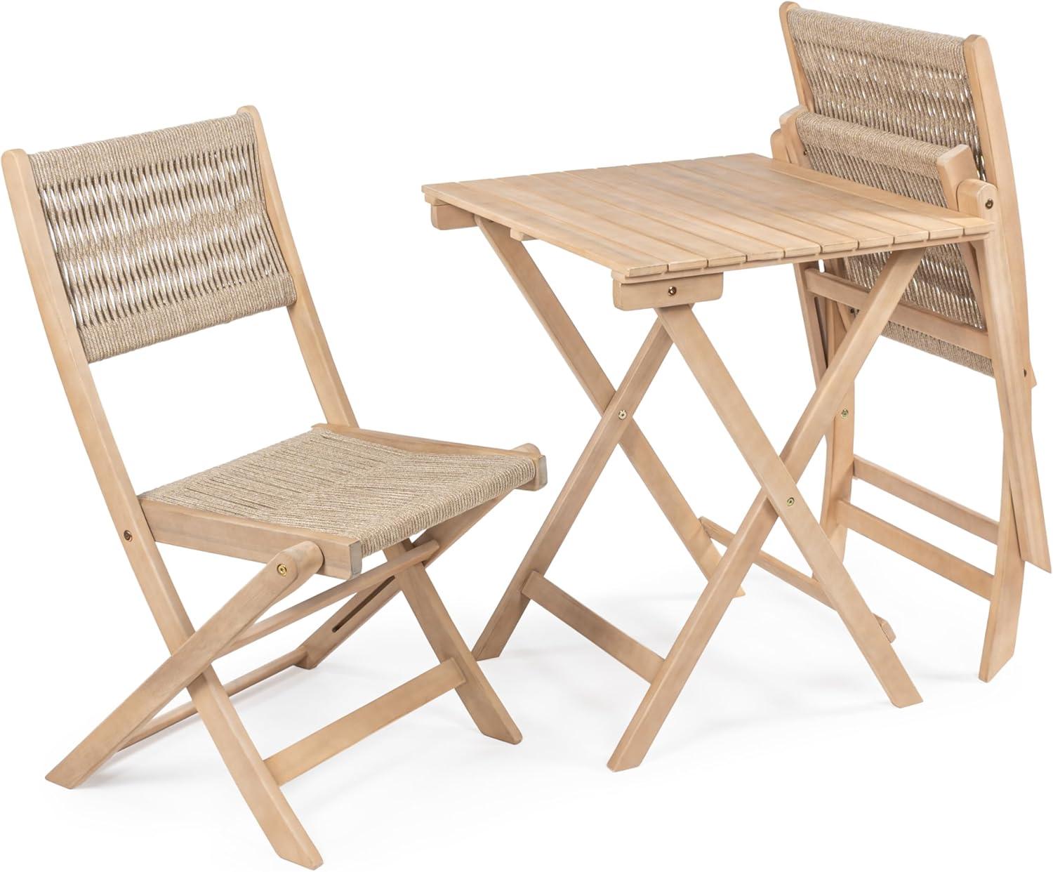 imageJONATHAN Y DNG2001B3SET Javea Modern Coastal 3Piece Acacia Wood Outdoor Folding Bistro Set MidCentury Contemporary Transitional Classic Bohemian CreamLight TeakCreamLight Teak
