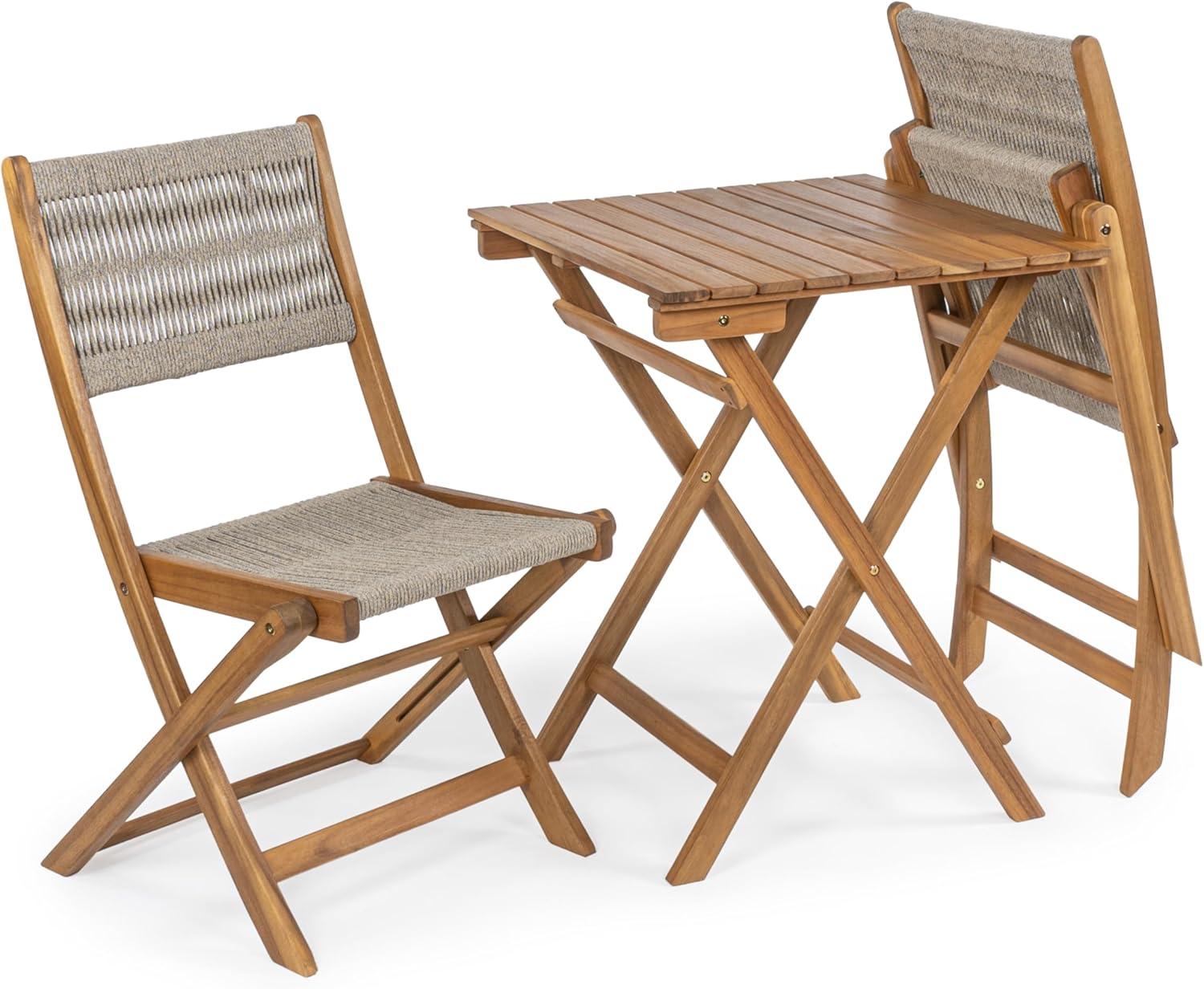 imageJONATHAN Y DNG2001B3SET Javea Modern Coastal 3Piece Acacia Wood Outdoor Folding Bistro Set MidCentury Contemporary Transitional Classic Bohemian CreamLight TeakBeigeTeak Brown