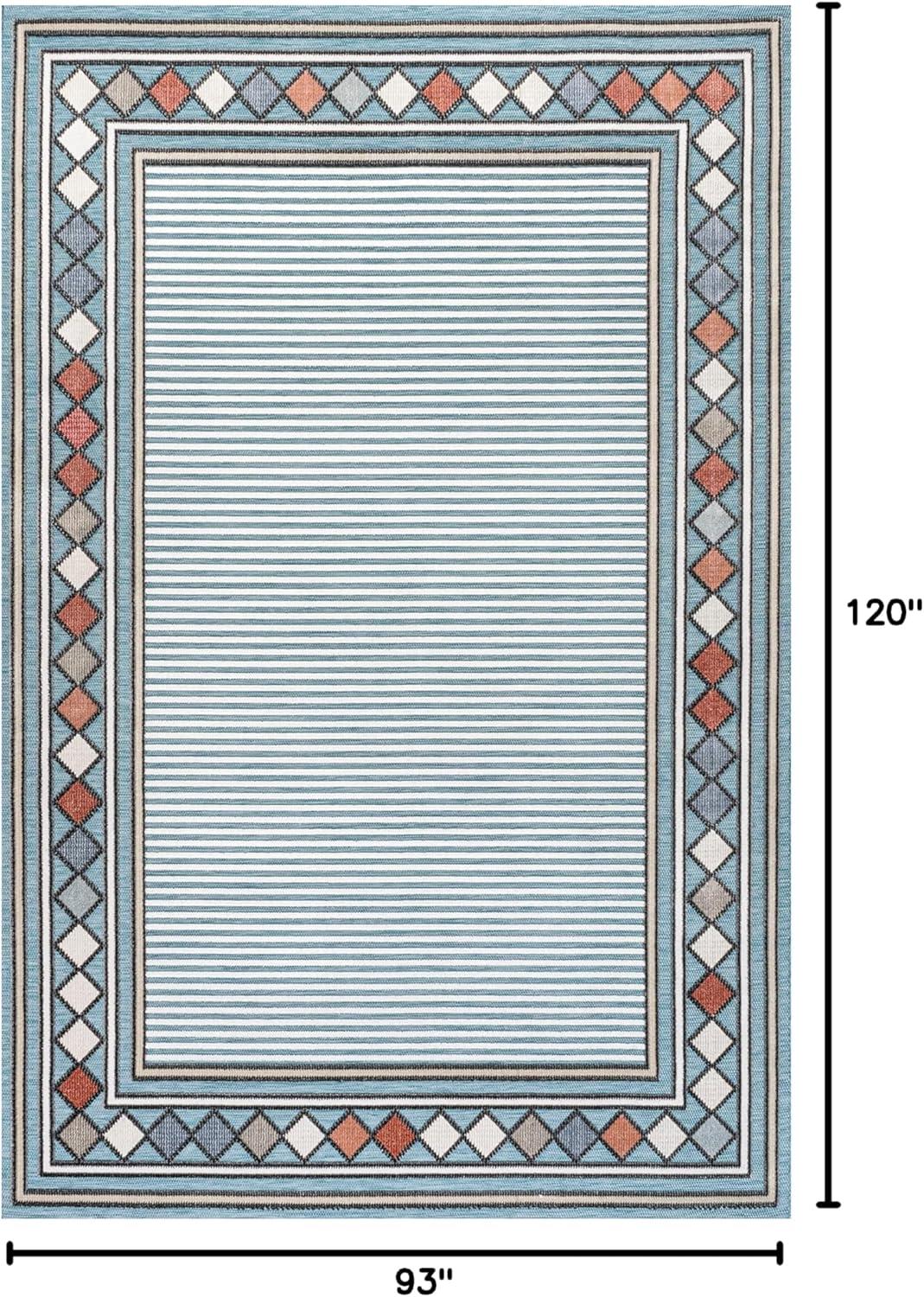 imageJONATHAN Y Diamond Border Indoor Outdoor Runner Rug 2X8 OrangeIvory Sebastian HighLow Modern for Backyard Patio Porch EasyCleaning High Traffic PetFriendly NonShedding HWC102C28BlueIvory