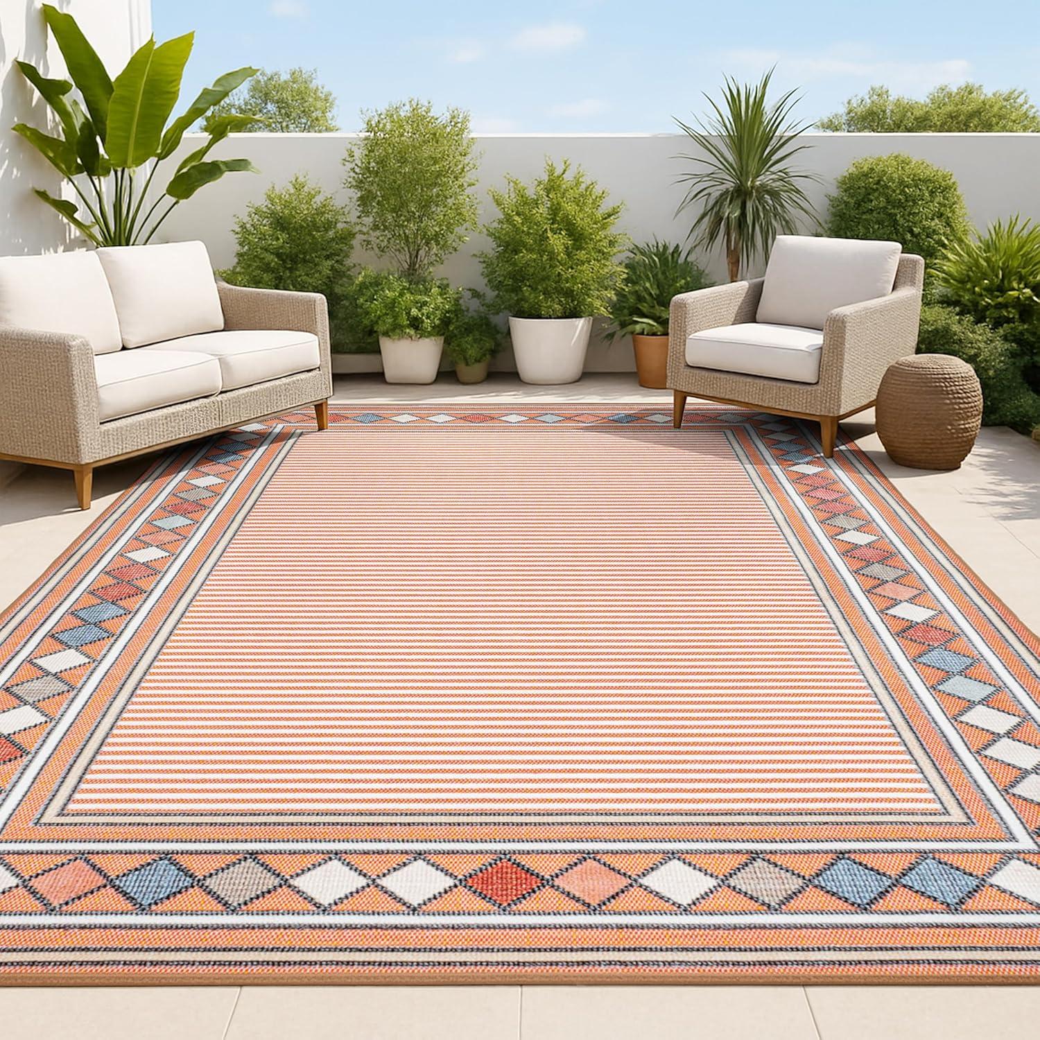 imageJONATHAN Y Diamond Border Indoor Outdoor Runner Rug 2X8 OrangeIvory Sebastian HighLow Modern for Backyard Patio Porch EasyCleaning High Traffic PetFriendly NonShedding HWC102C28OrangeIvory