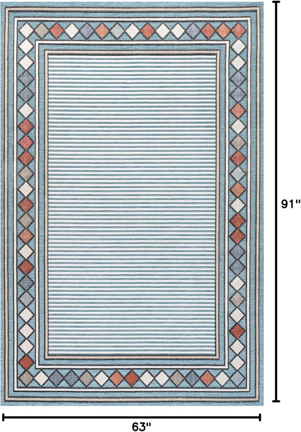 imageJONATHAN Y Diamond Border Indoor Outdoor Runner Rug 2X8 OrangeIvory Sebastian HighLow Modern for Backyard Patio Porch EasyCleaning High Traffic PetFriendly NonShedding HWC102C28BlueIvory