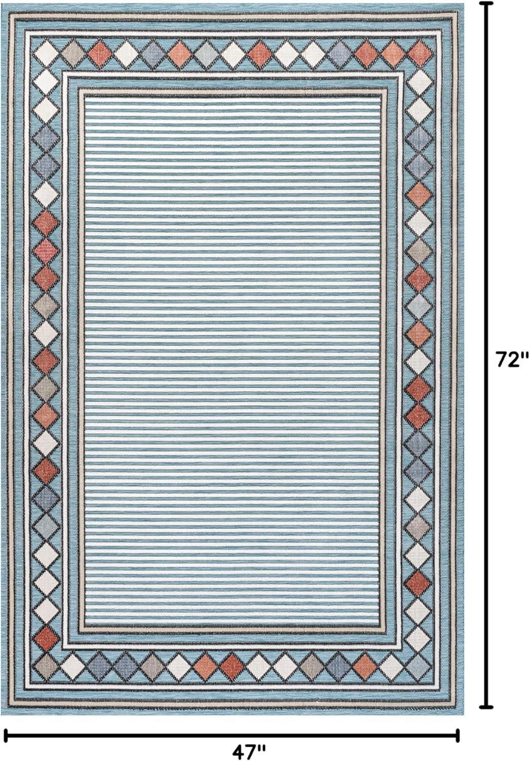 imageJONATHAN Y Diamond Border Indoor Outdoor Runner Rug 2X8 OrangeIvory Sebastian HighLow Modern for Backyard Patio Porch EasyCleaning High Traffic PetFriendly NonShedding HWC102C28BlueIvory