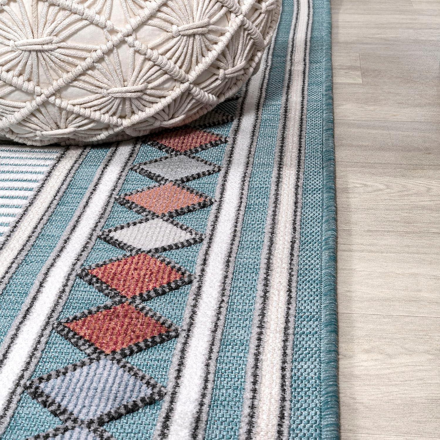 imageJONATHAN Y Diamond Border Indoor Outdoor Runner Rug 2X8 OrangeIvory Sebastian HighLow Modern for Backyard Patio Porch EasyCleaning High Traffic PetFriendly NonShedding HWC102C28BlueIvory