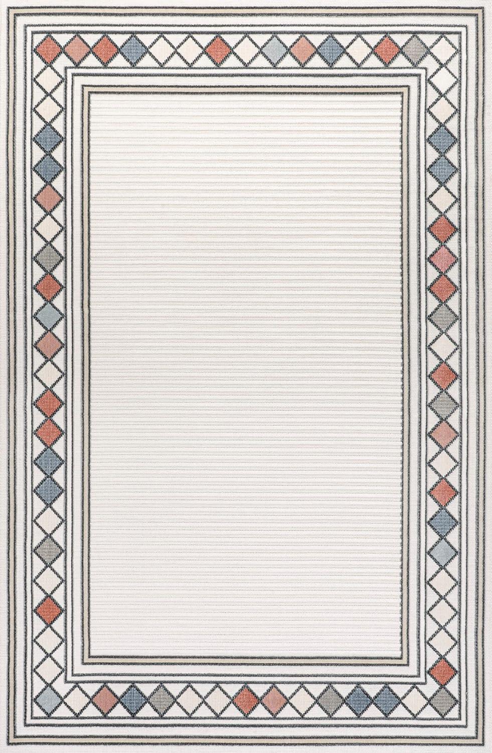 imageJONATHAN Y Diamond Border Indoor Outdoor Runner Rug 2X8 OrangeIvory Sebastian HighLow Modern for Backyard Patio Porch EasyCleaning High Traffic PetFriendly NonShedding HWC102C28IvoryBeige