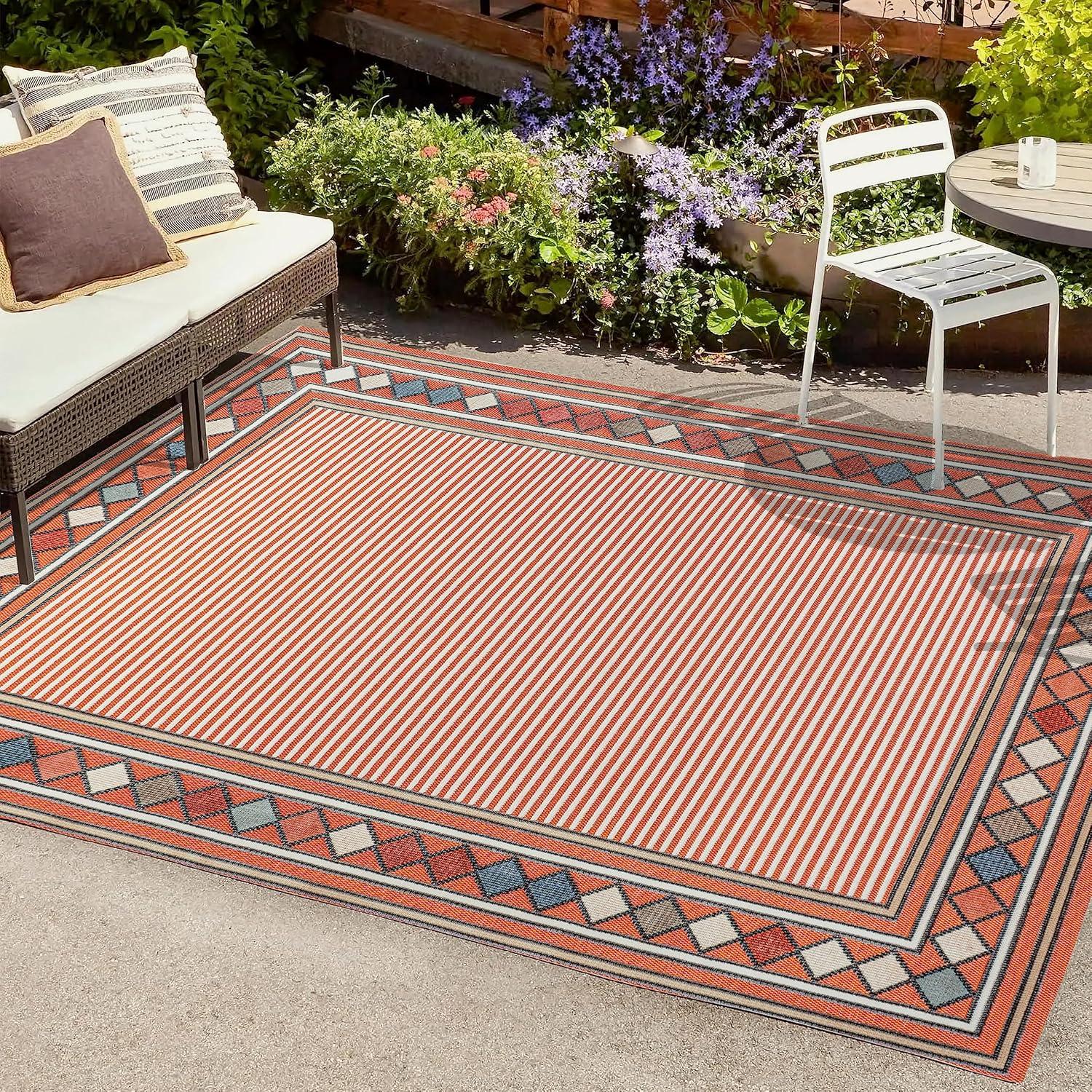 imageJONATHAN Y Diamond Border Indoor Outdoor Runner Rug 2X8 OrangeIvory Sebastian HighLow Modern for Backyard Patio Porch EasyCleaning High Traffic PetFriendly NonShedding HWC102C28OrangeIvory