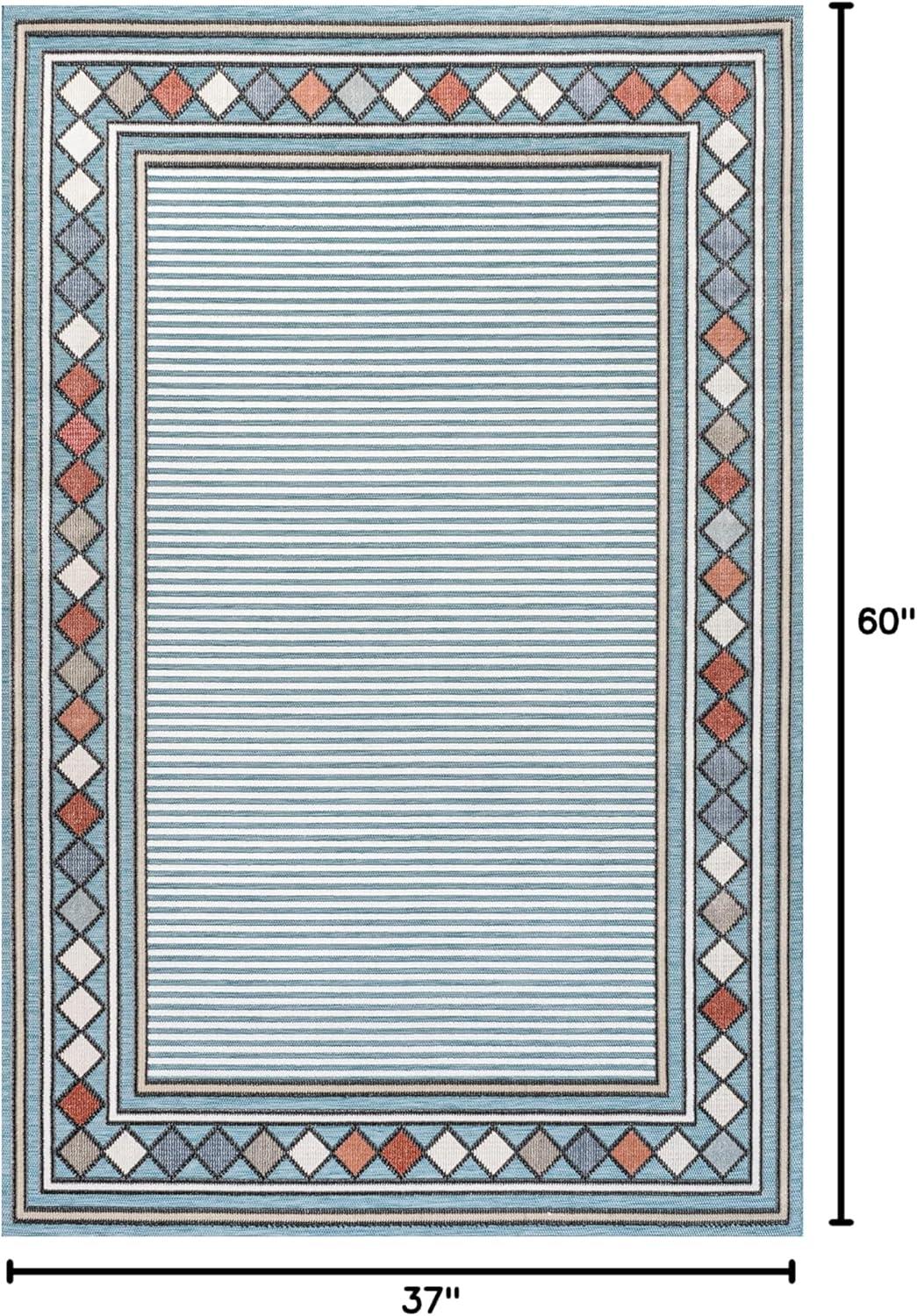 imageJONATHAN Y Diamond Border Indoor Outdoor Runner Rug 2X8 OrangeIvory Sebastian HighLow Modern for Backyard Patio Porch EasyCleaning High Traffic PetFriendly NonShedding HWC102C28BlueIvory