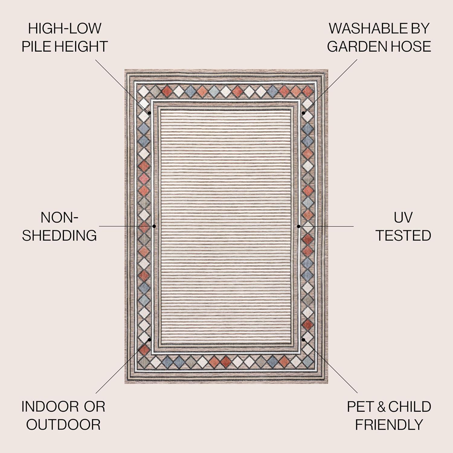 imageJONATHAN Y Diamond Border Indoor Outdoor Runner Rug 2X8 OrangeIvory Sebastian HighLow Modern for Backyard Patio Porch EasyCleaning High Traffic PetFriendly NonShedding HWC102C28BrownIvory