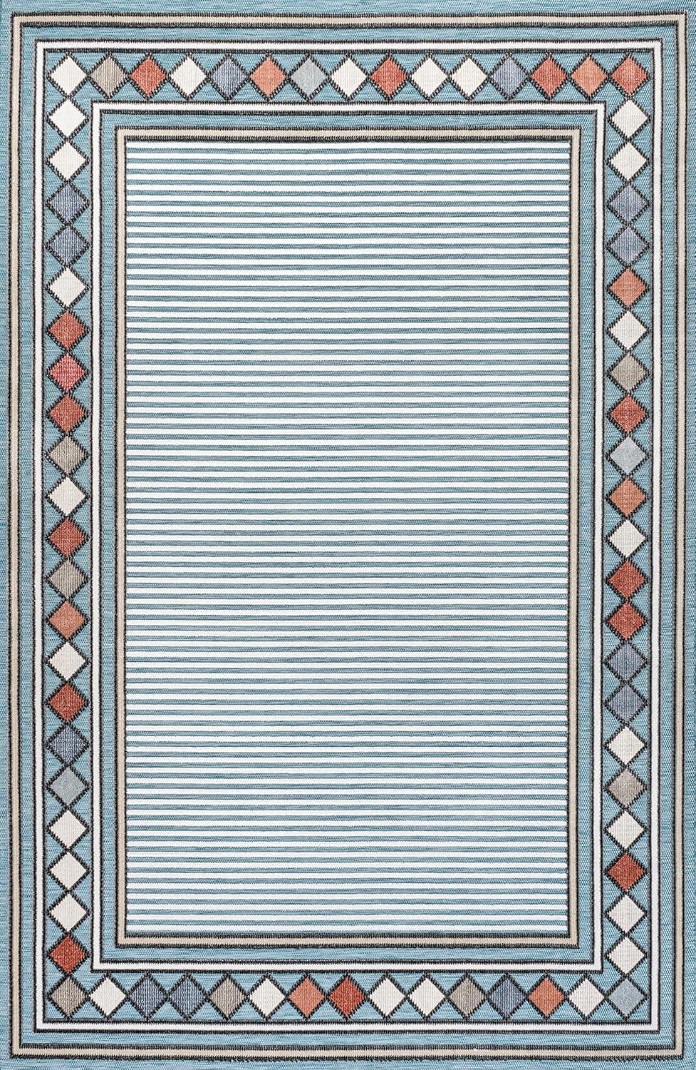 imageJONATHAN Y Diamond Border Indoor Outdoor Runner Rug 2X8 OrangeIvory Sebastian HighLow Modern for Backyard Patio Porch EasyCleaning High Traffic PetFriendly NonShedding HWC102C28BlueIvory