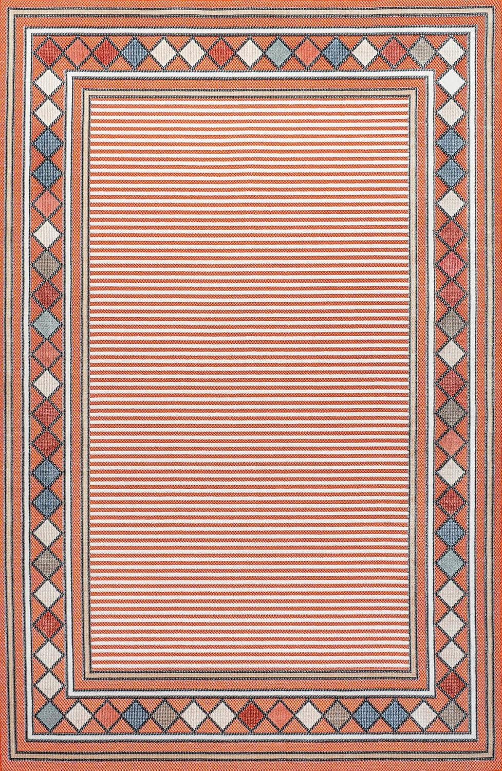 imageJONATHAN Y Diamond Border Indoor Outdoor Runner Rug 2X8 OrangeIvory Sebastian HighLow Modern for Backyard Patio Porch EasyCleaning High Traffic PetFriendly NonShedding HWC102C28OrangeIvory