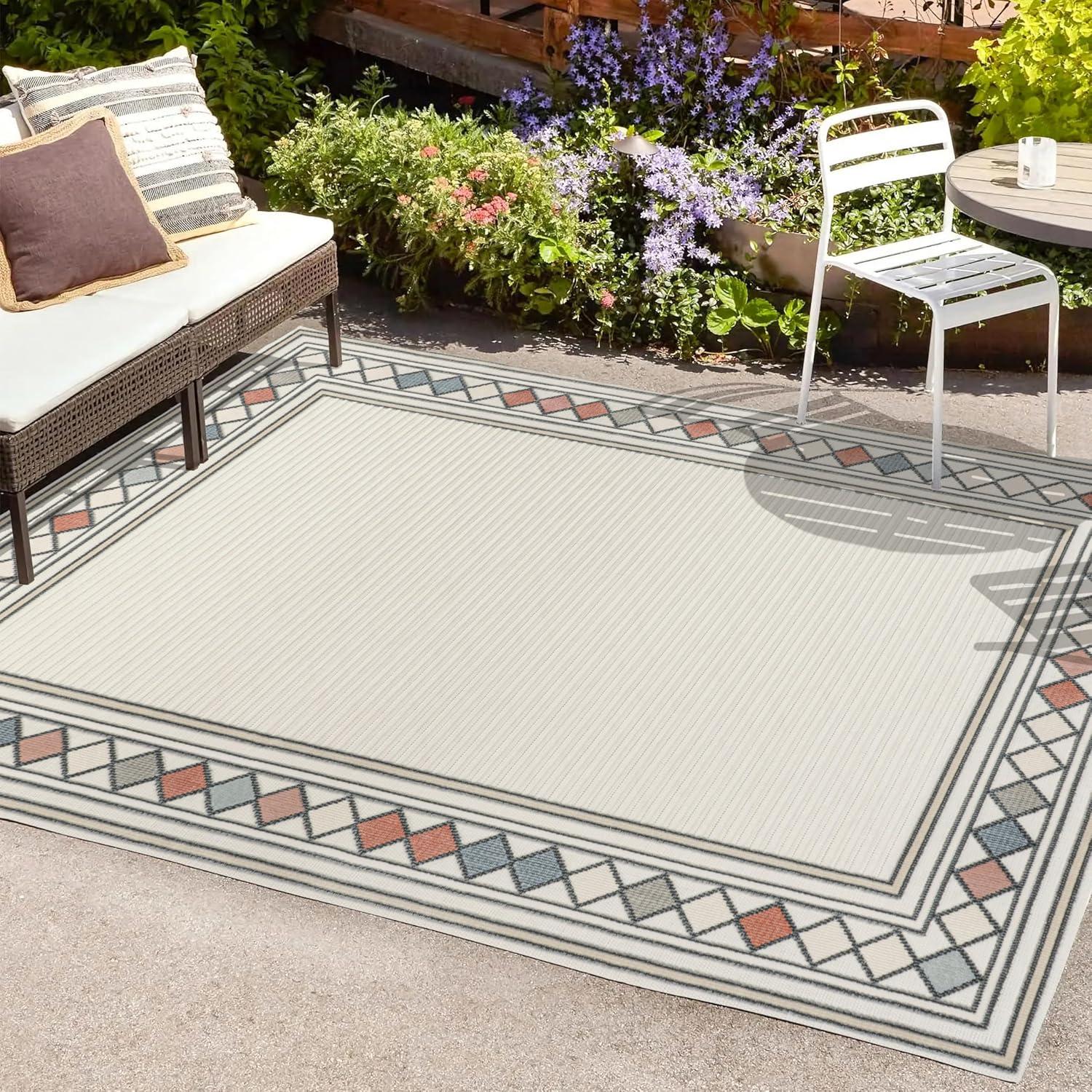 imageJONATHAN Y Diamond Border Indoor Outdoor Runner Rug 2X8 OrangeIvory Sebastian HighLow Modern for Backyard Patio Porch EasyCleaning High Traffic PetFriendly NonShedding HWC102C28IvoryBeige