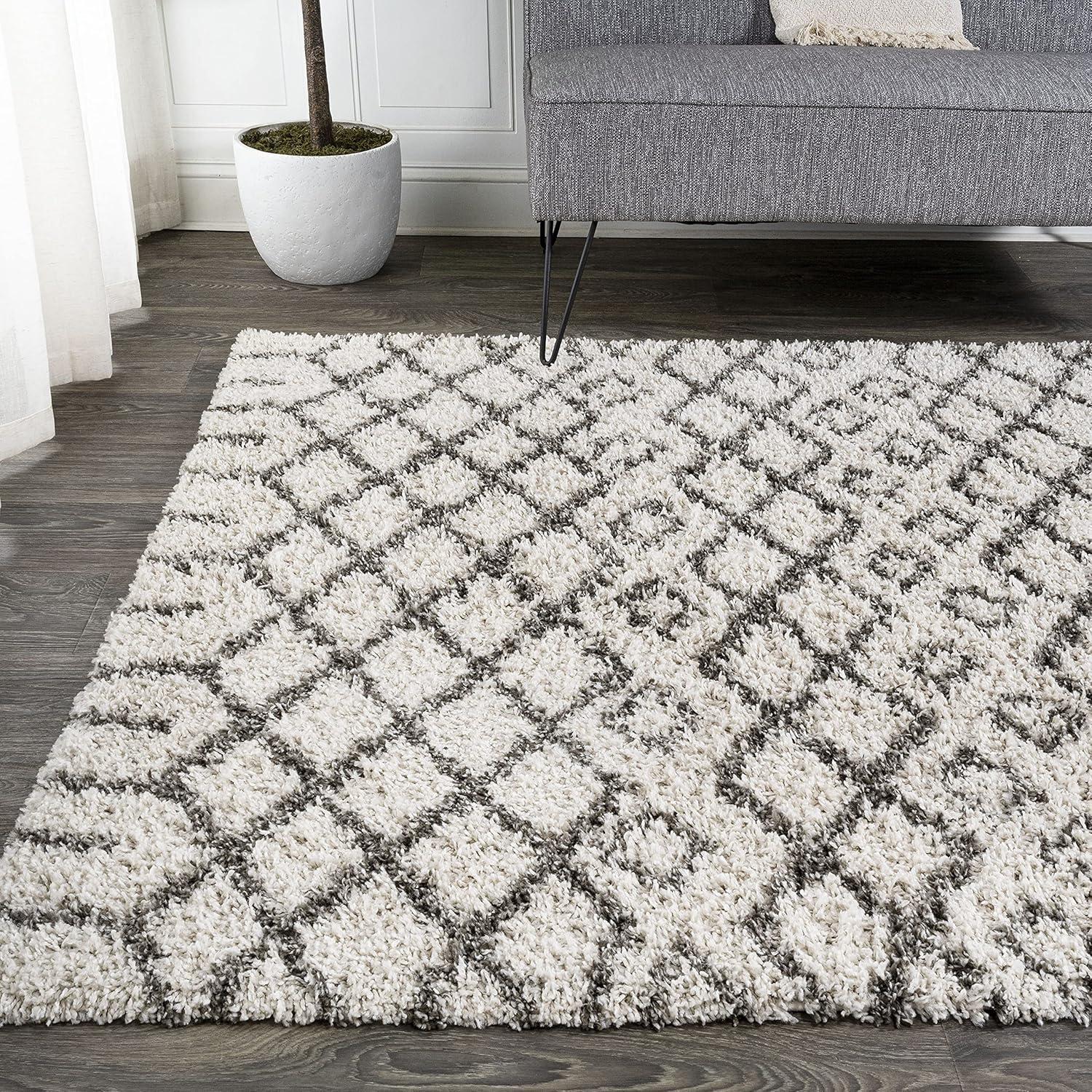 imageJONATHAN Y Diamond Shag BeigeDark Gray Indoor Area Rug 8X10 ft Algaida Moroccan for Living Room Bedroom Kitchen Office EasyCleaning High Traffic PetFriendly NonShedding SHG104A8BeigeDark Gray