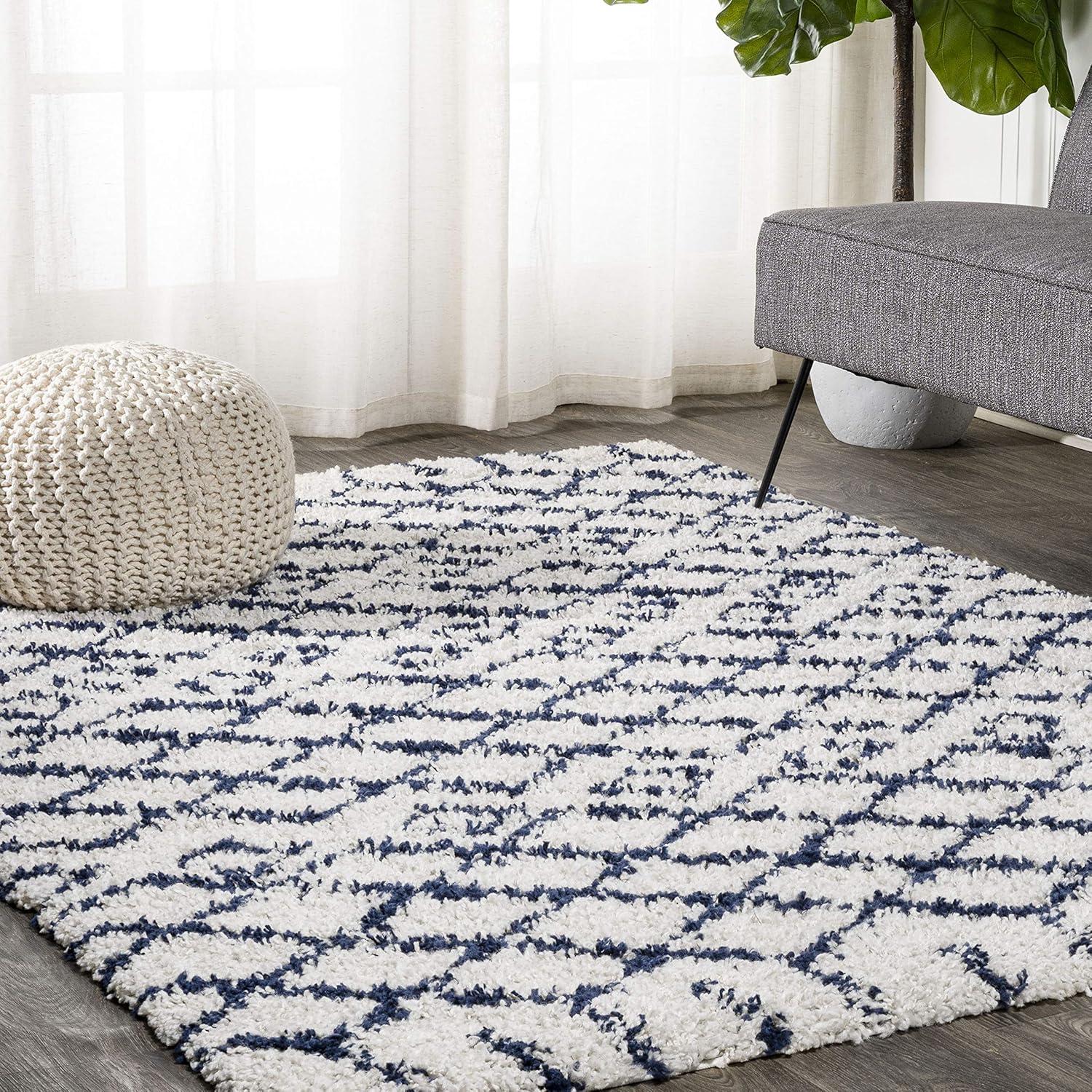 imageJONATHAN Y Diamond Shag BeigeDark Gray Indoor Area Rug 8X10 ft Algaida Moroccan for Living Room Bedroom Kitchen Office EasyCleaning High Traffic PetFriendly NonShedding SHG104A8BeigeNavy