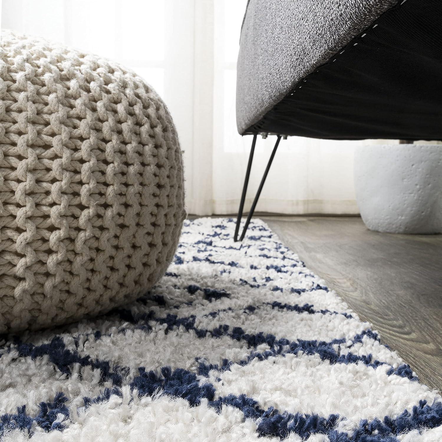 imageJONATHAN Y Diamond Shag BeigeDark Gray Indoor Area Rug 8X10 ft Algaida Moroccan for Living Room Bedroom Kitchen Office EasyCleaning High Traffic PetFriendly NonShedding SHG104A8BeigeNavy