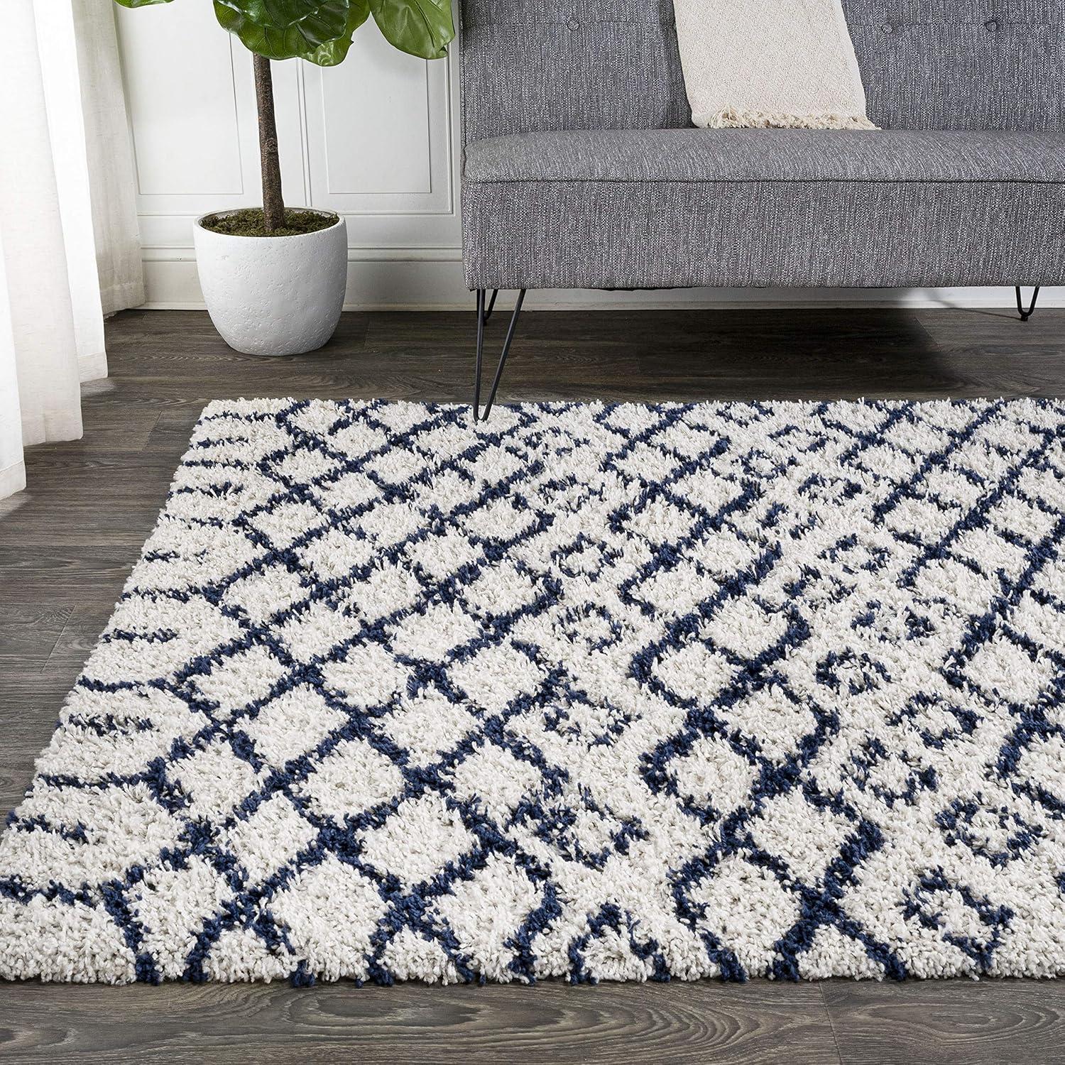 imageJONATHAN Y Diamond Shag BeigeDark Gray Indoor Area Rug 8X10 ft Algaida Moroccan for Living Room Bedroom Kitchen Office EasyCleaning High Traffic PetFriendly NonShedding SHG104A8BeigeNavy