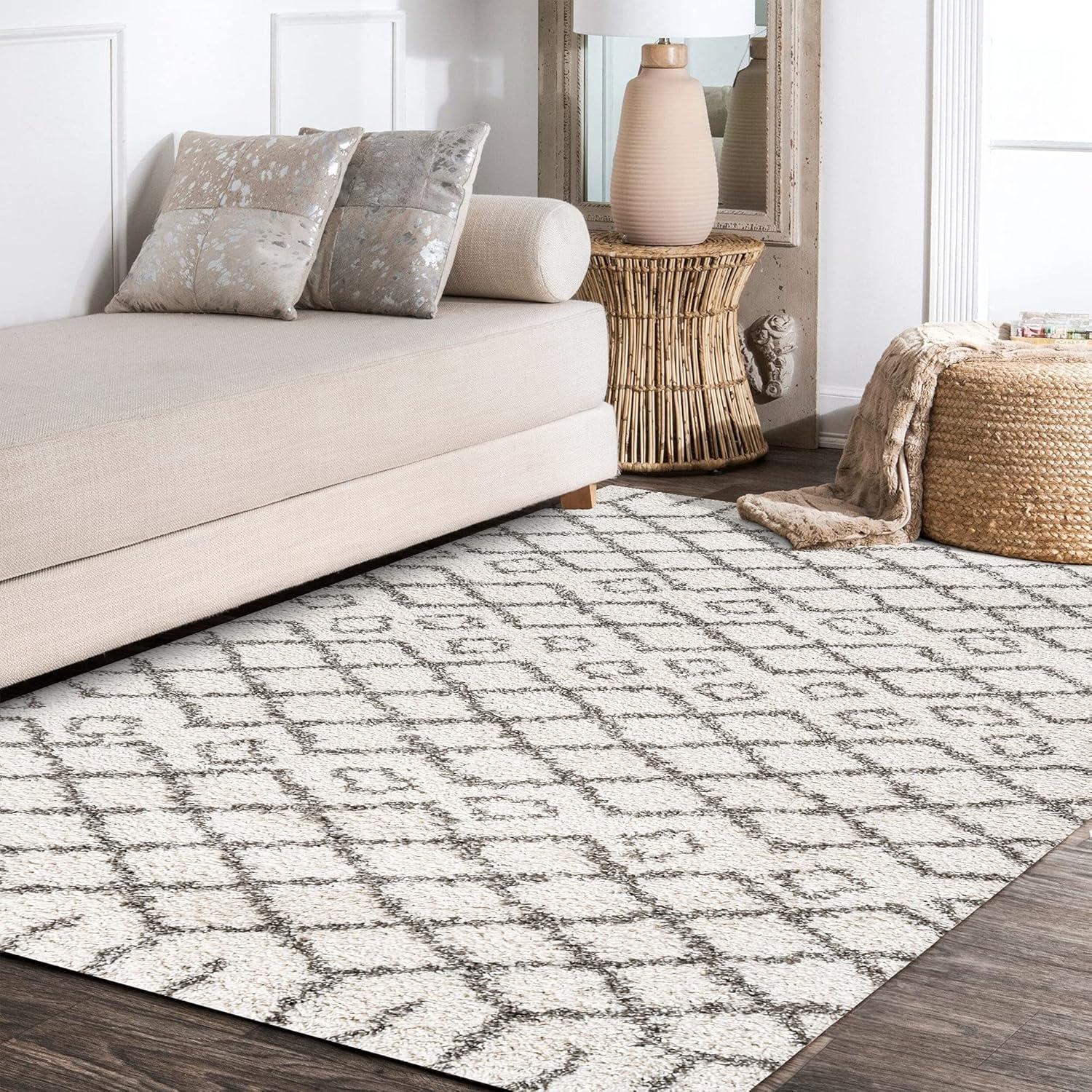imageJONATHAN Y Diamond Shag BeigeDark Gray Indoor Area Rug 8X10 ft Algaida Moroccan for Living Room Bedroom Kitchen Office EasyCleaning High Traffic PetFriendly NonShedding SHG104A8BeigeDark Gray