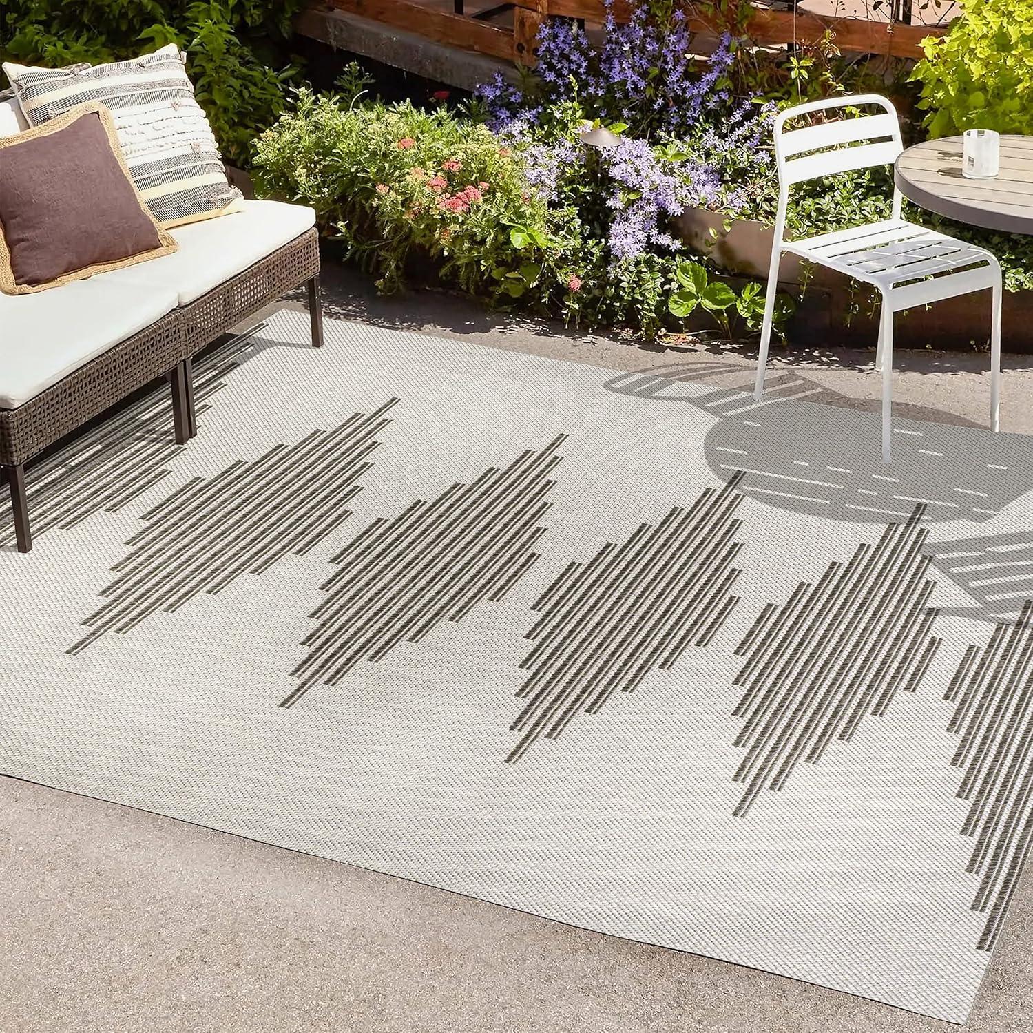imageJONATHAN Y Diamond Stripe Indoor Outdoor Area Rug 8X10 BeigeOrange Vinales for Backyard Patio Porch EasyCleaning High Traffic PetFriendly NonShedding SMB204A8Light GrayBlack