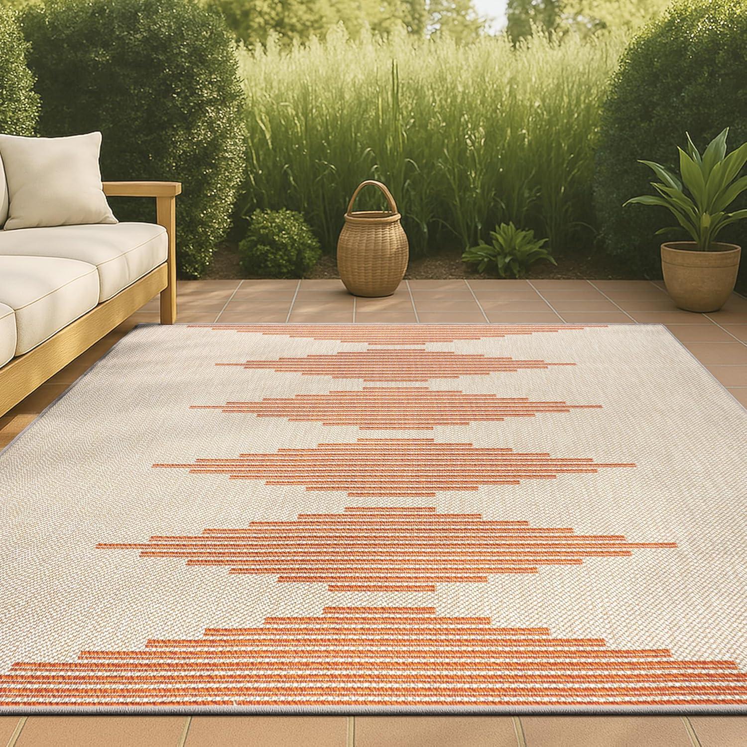 imageJONATHAN Y Diamond Stripe Indoor Outdoor Area Rug 8X10 BeigeOrange Vinales for Backyard Patio Porch EasyCleaning High Traffic PetFriendly NonShedding SMB204A8BeigeOrange