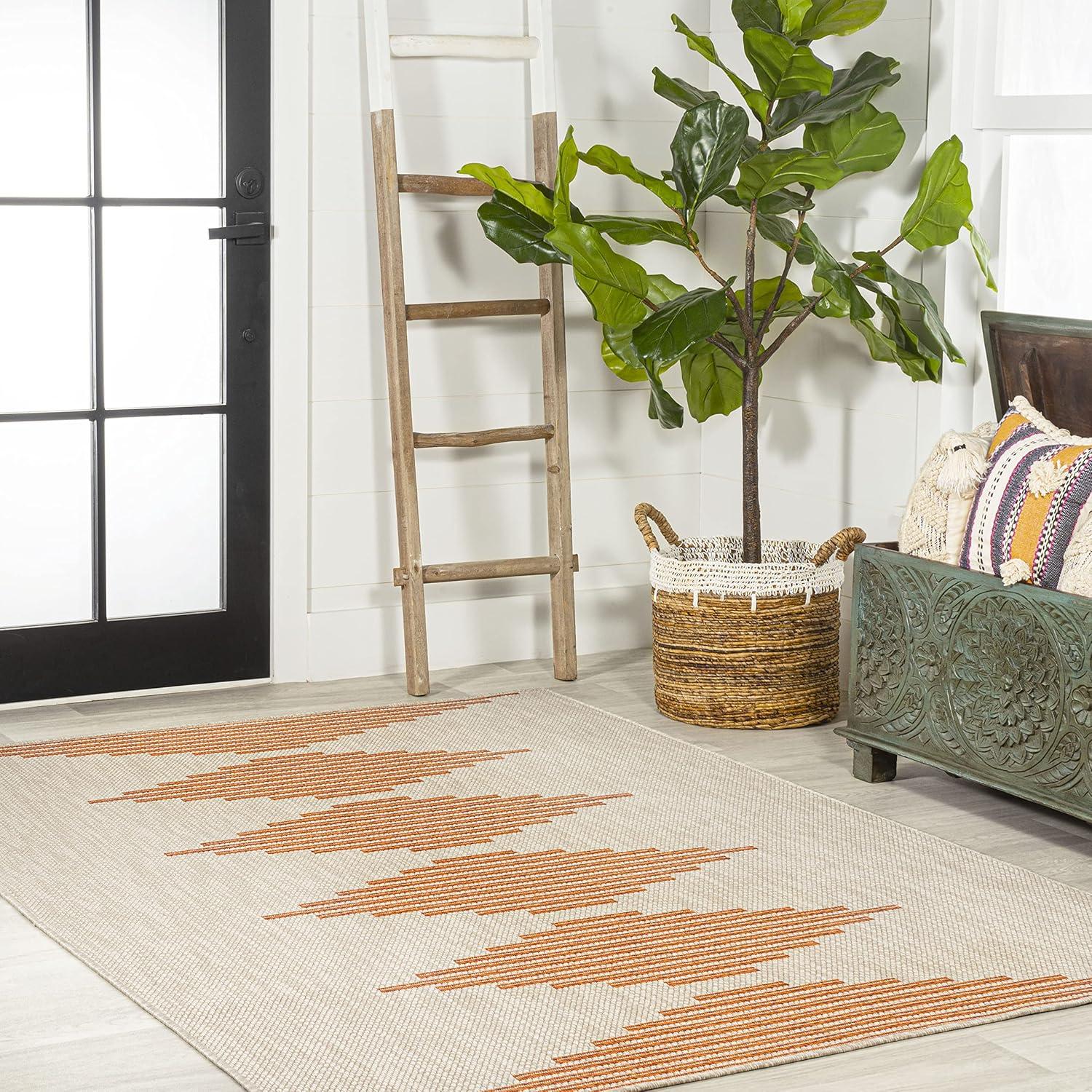 imageJONATHAN Y Diamond Stripe Indoor Outdoor Area Rug 8X10 BeigeOrange Vinales for Backyard Patio Porch EasyCleaning High Traffic PetFriendly NonShedding SMB204A8BeigeOrange