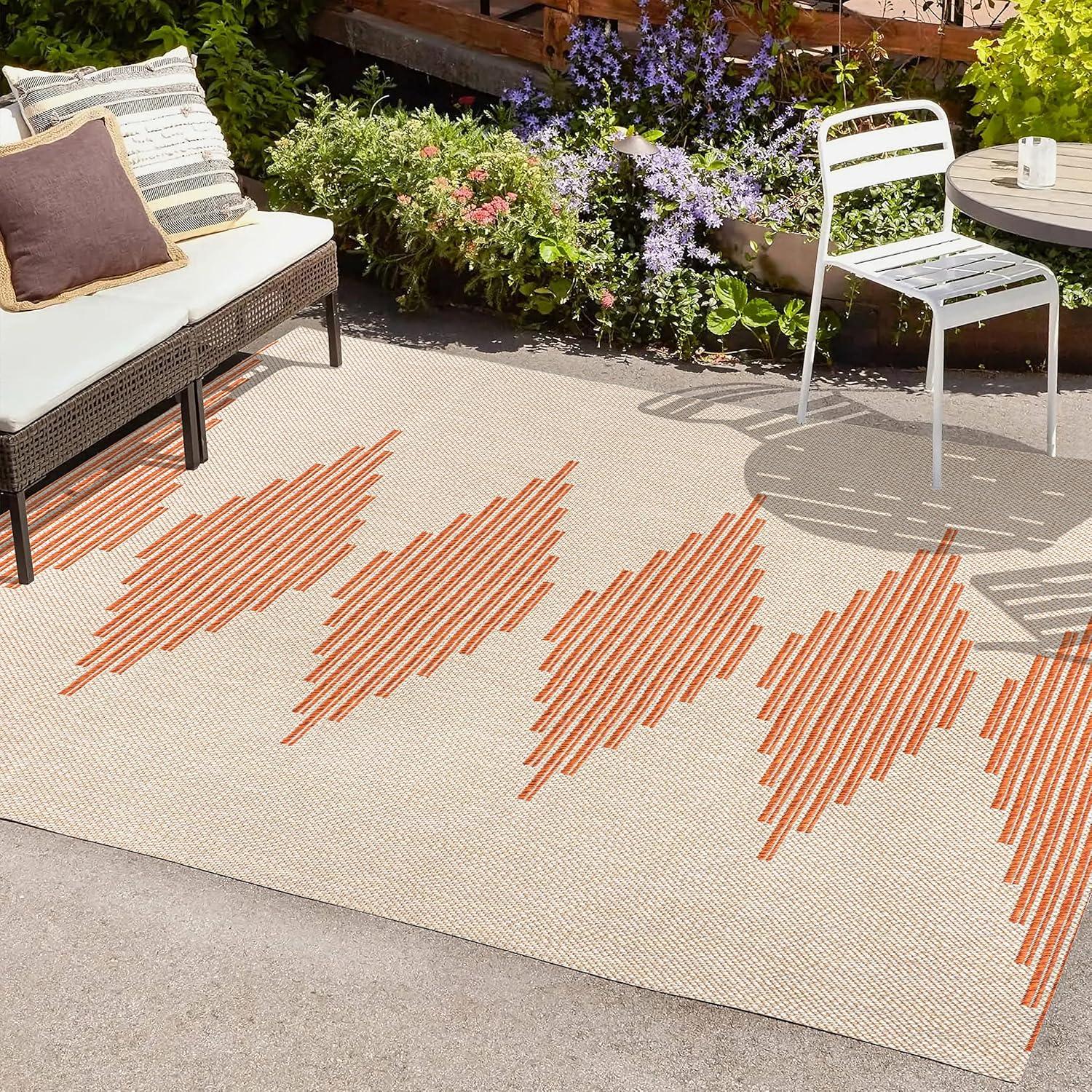 imageJONATHAN Y Diamond Stripe Indoor Outdoor Area Rug 8X10 BeigeOrange Vinales for Backyard Patio Porch EasyCleaning High Traffic PetFriendly NonShedding SMB204A8BeigeOrange