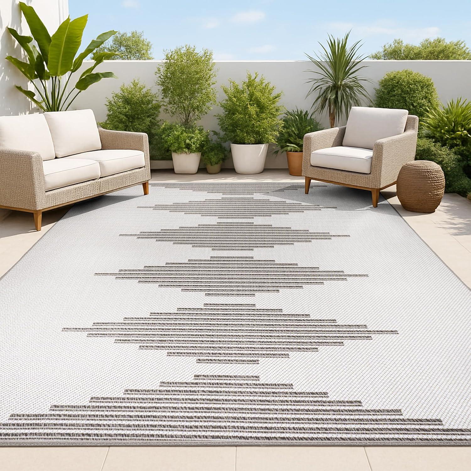 imageJONATHAN Y Diamond Stripe Indoor Outdoor Area Rug 8X10 BeigeOrange Vinales for Backyard Patio Porch EasyCleaning High Traffic PetFriendly NonShedding SMB204A8Light GrayBlack