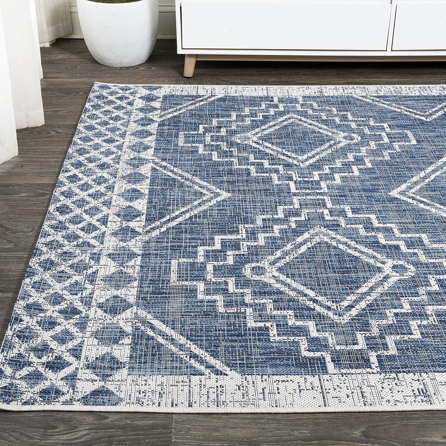 imageJONATHAN Y Diamond Tribal Medallion Indoor Outdoor Runner Rug 2X8 BlackIvory Marokko for Backyard Patio Porch EasyCleaning High Traffic PetFriendly NonShedding SMB127F28BlueIvory