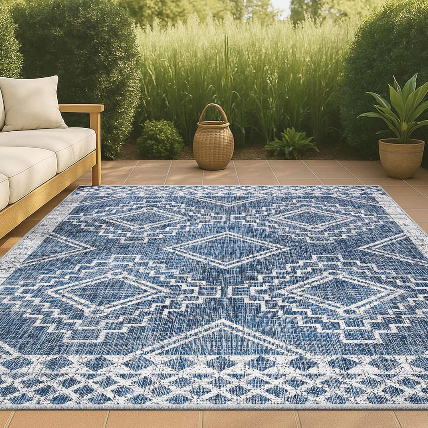 imageJONATHAN Y Diamond Tribal Medallion Indoor Outdoor Runner Rug 2X8 BlackIvory Marokko for Backyard Patio Porch EasyCleaning High Traffic PetFriendly NonShedding SMB127F28BlueIvory