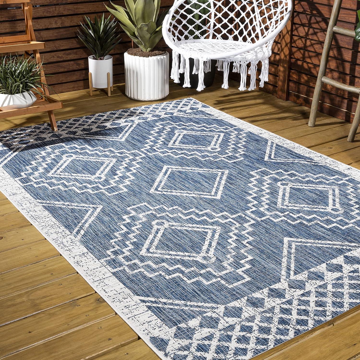 imageJONATHAN Y Diamond Tribal Medallion Indoor Outdoor Runner Rug 2X8 BlackIvory Marokko for Backyard Patio Porch EasyCleaning High Traffic PetFriendly NonShedding SMB127F28BlueIvory