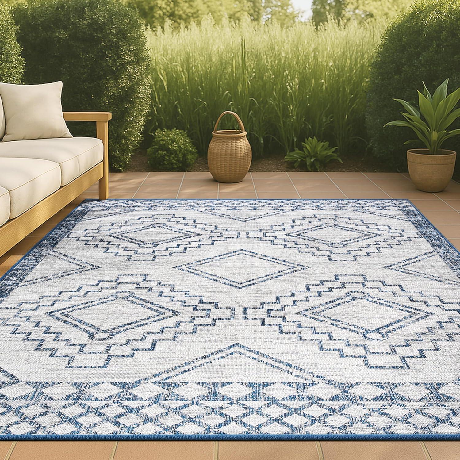 imageJONATHAN Y Diamond Tribal Medallion Indoor Outdoor Runner Rug 2X8 BlackIvory Marokko for Backyard Patio Porch EasyCleaning High Traffic PetFriendly NonShedding SMB127F28IvoryBlue