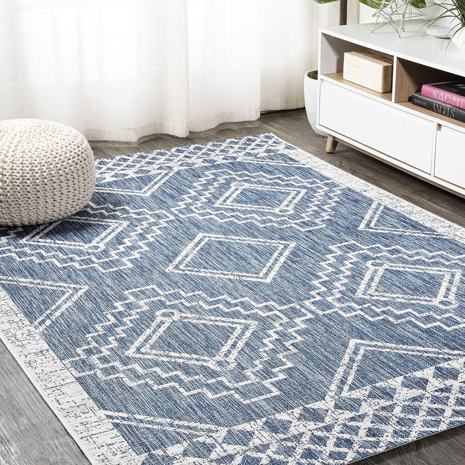 imageJONATHAN Y Diamond Tribal Medallion Indoor Outdoor Runner Rug 2X8 BlackIvory Marokko for Backyard Patio Porch EasyCleaning High Traffic PetFriendly NonShedding SMB127F28BlueIvory