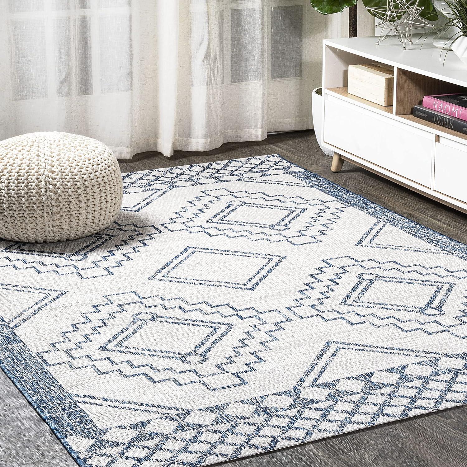 imageJONATHAN Y Diamond Tribal Medallion Indoor Outdoor Runner Rug 2X8 BlackIvory Marokko for Backyard Patio Porch EasyCleaning High Traffic PetFriendly NonShedding SMB127F28IvoryBlue