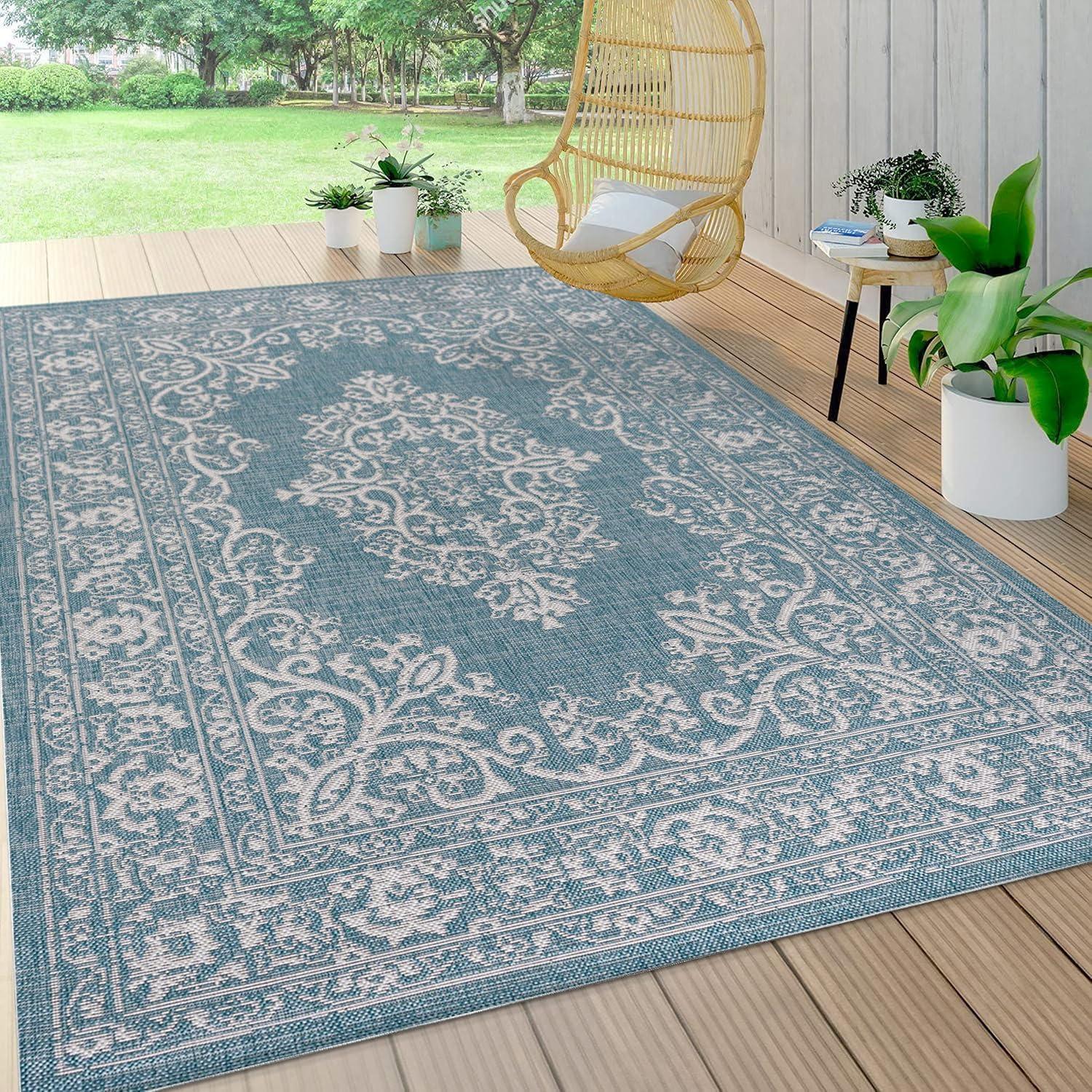 imageJONATHAN Y Filigree Indoor Outdoor Runner Rug 2X8 TealIvory Galon for Backyard Patio Porch EasyCleaning High Traffic PetFriendly NonShedding SMB120B28TealIvory
