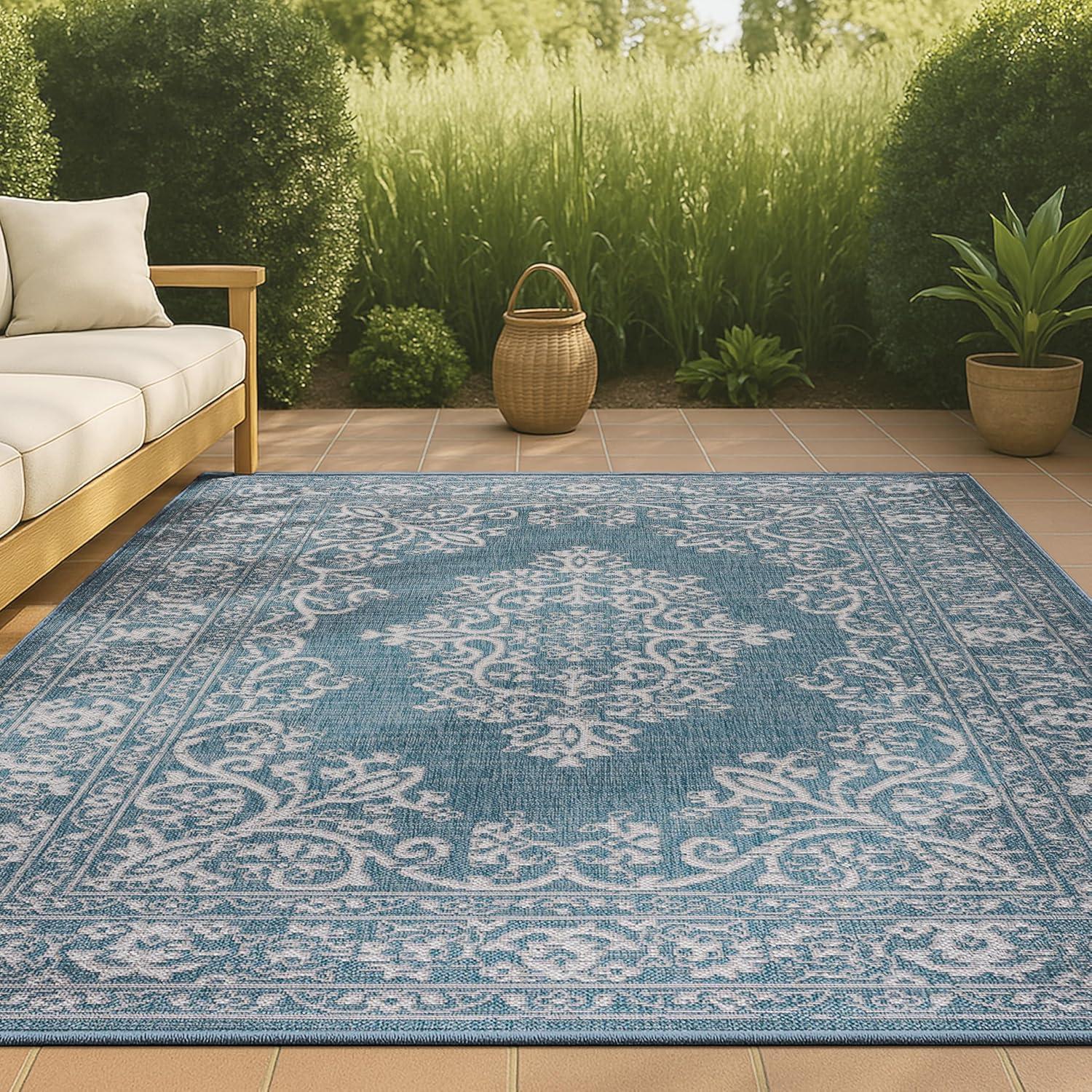 imageJONATHAN Y Filigree Indoor Outdoor Runner Rug 2X8 TealIvory Galon for Backyard Patio Porch EasyCleaning High Traffic PetFriendly NonShedding SMB120B28TealIvory