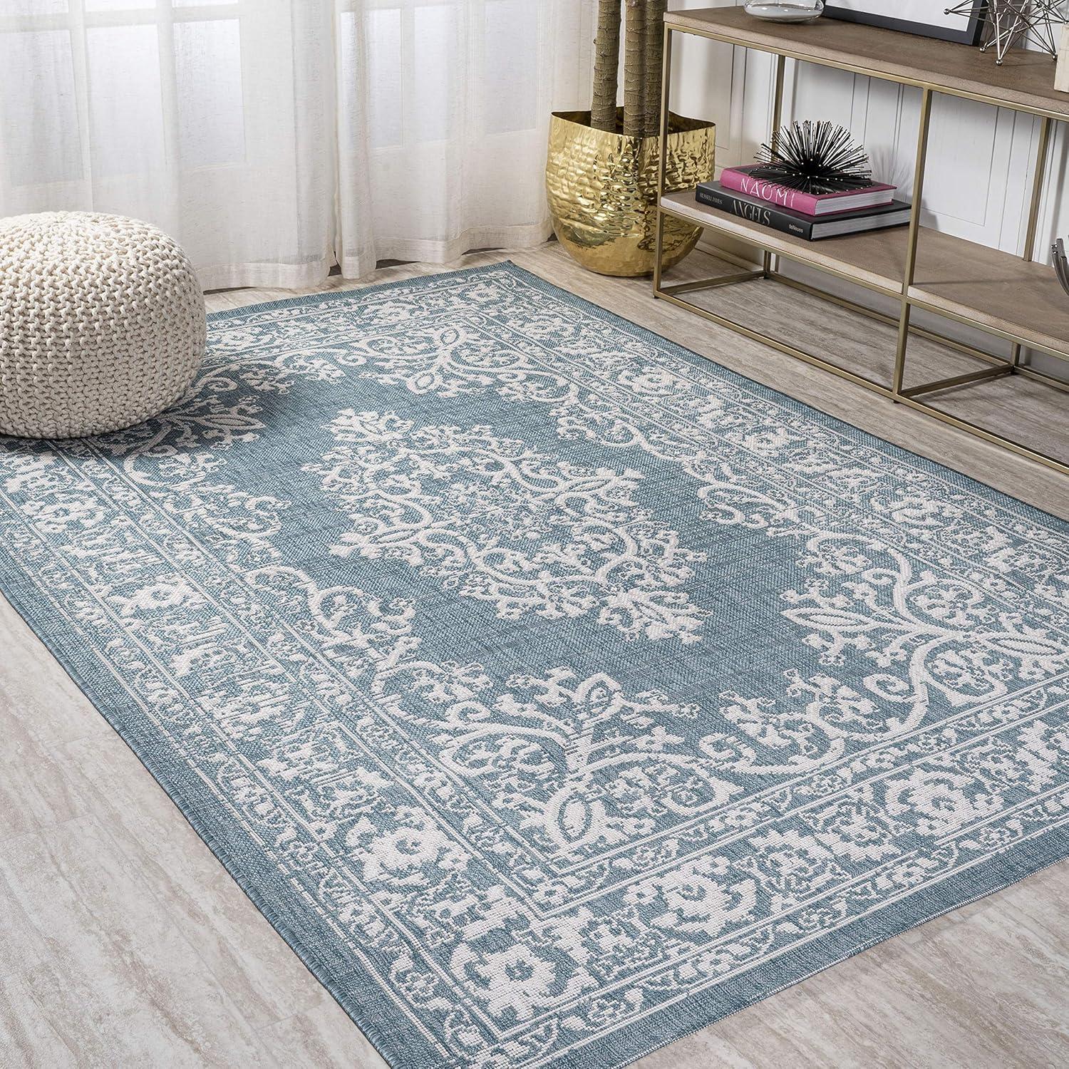 imageJONATHAN Y Filigree Indoor Outdoor Runner Rug 2X8 TealIvory Galon for Backyard Patio Porch EasyCleaning High Traffic PetFriendly NonShedding SMB120B28TealIvory