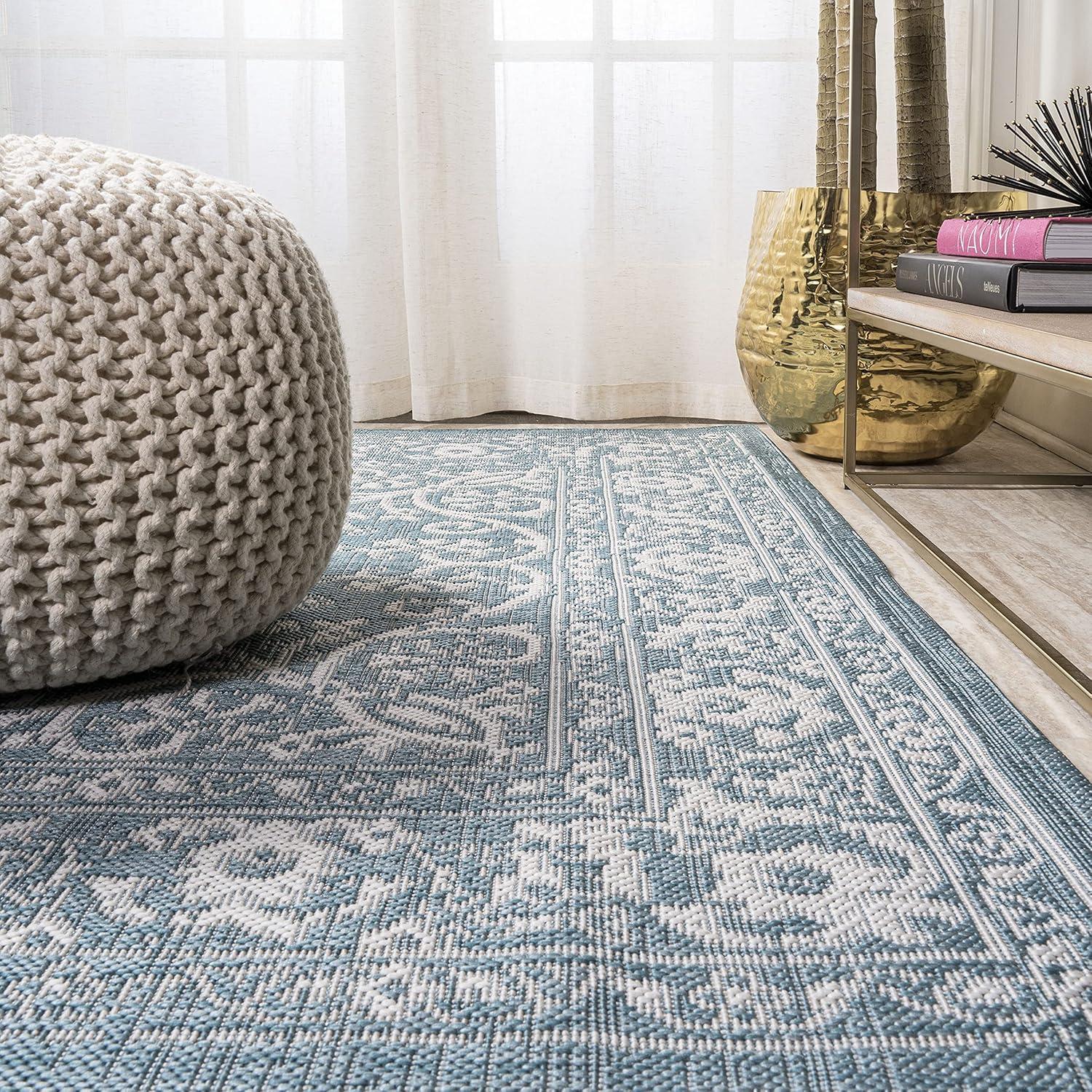 imageJONATHAN Y Filigree Indoor Outdoor Runner Rug 2X8 TealIvory Galon for Backyard Patio Porch EasyCleaning High Traffic PetFriendly NonShedding SMB120B28TealIvory