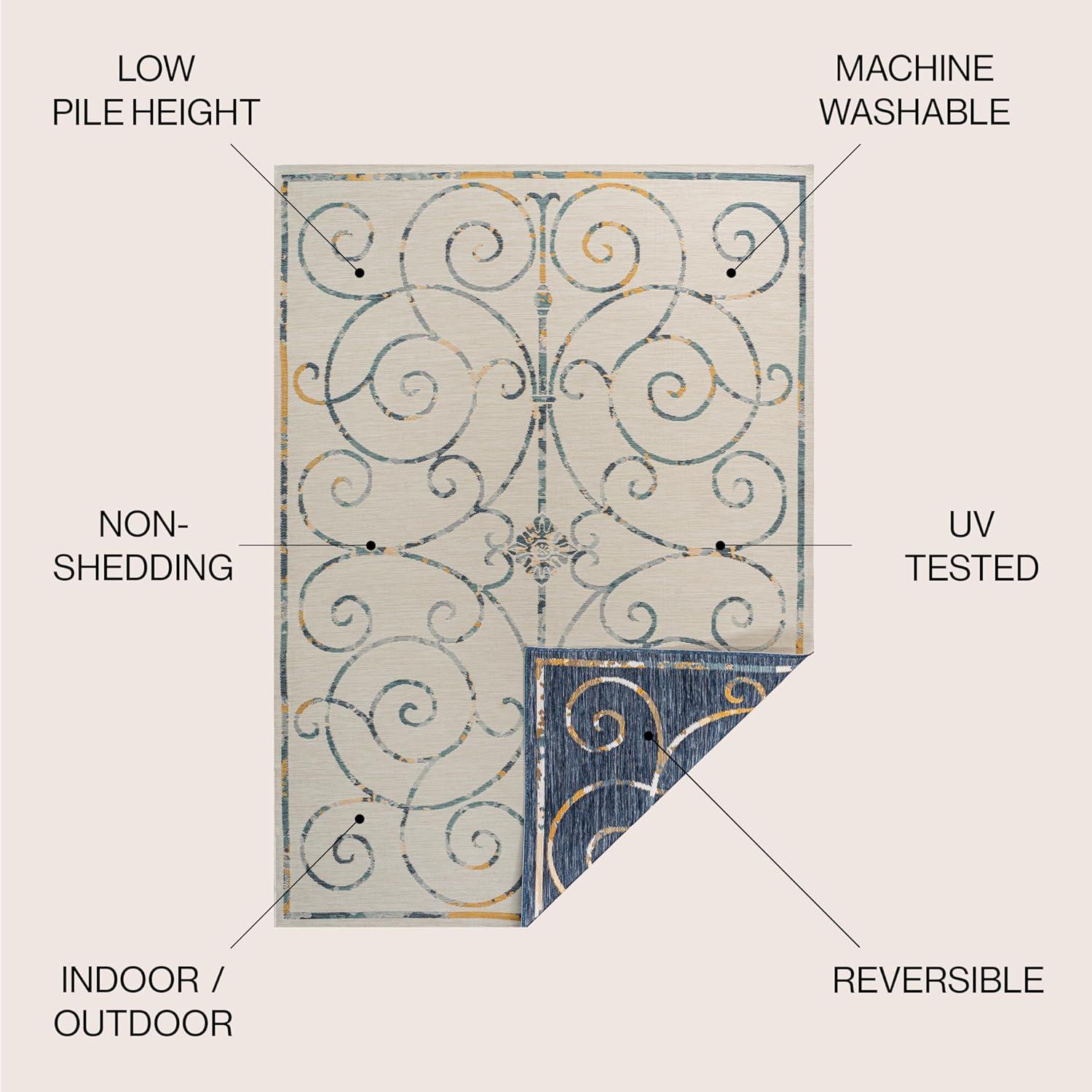 imageJONATHAN Y Filigree Scroll Reversible Washable Indoor Outdoor Area Rug 8X10 CreamNavy Danae Classic Cottage for Backyard Patio Porch EasyCleaning PetFriendly NonShedding SVH100B8CreamNavy
