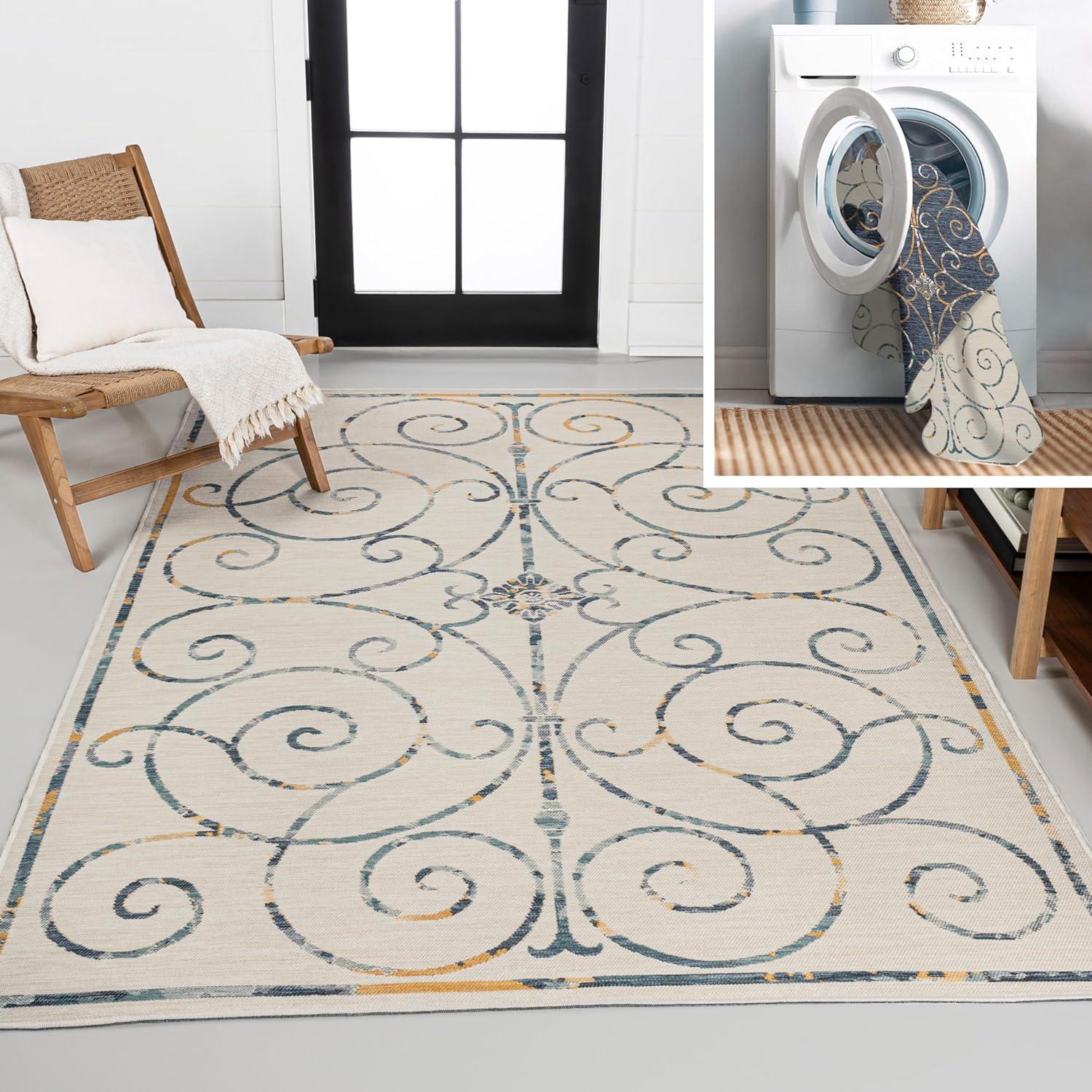 imageJONATHAN Y Filigree Scroll Reversible Washable Indoor Outdoor Area Rug 8X10 CreamNavy Danae Classic Cottage for Backyard Patio Porch EasyCleaning PetFriendly NonShedding SVH100B8CreamNavy