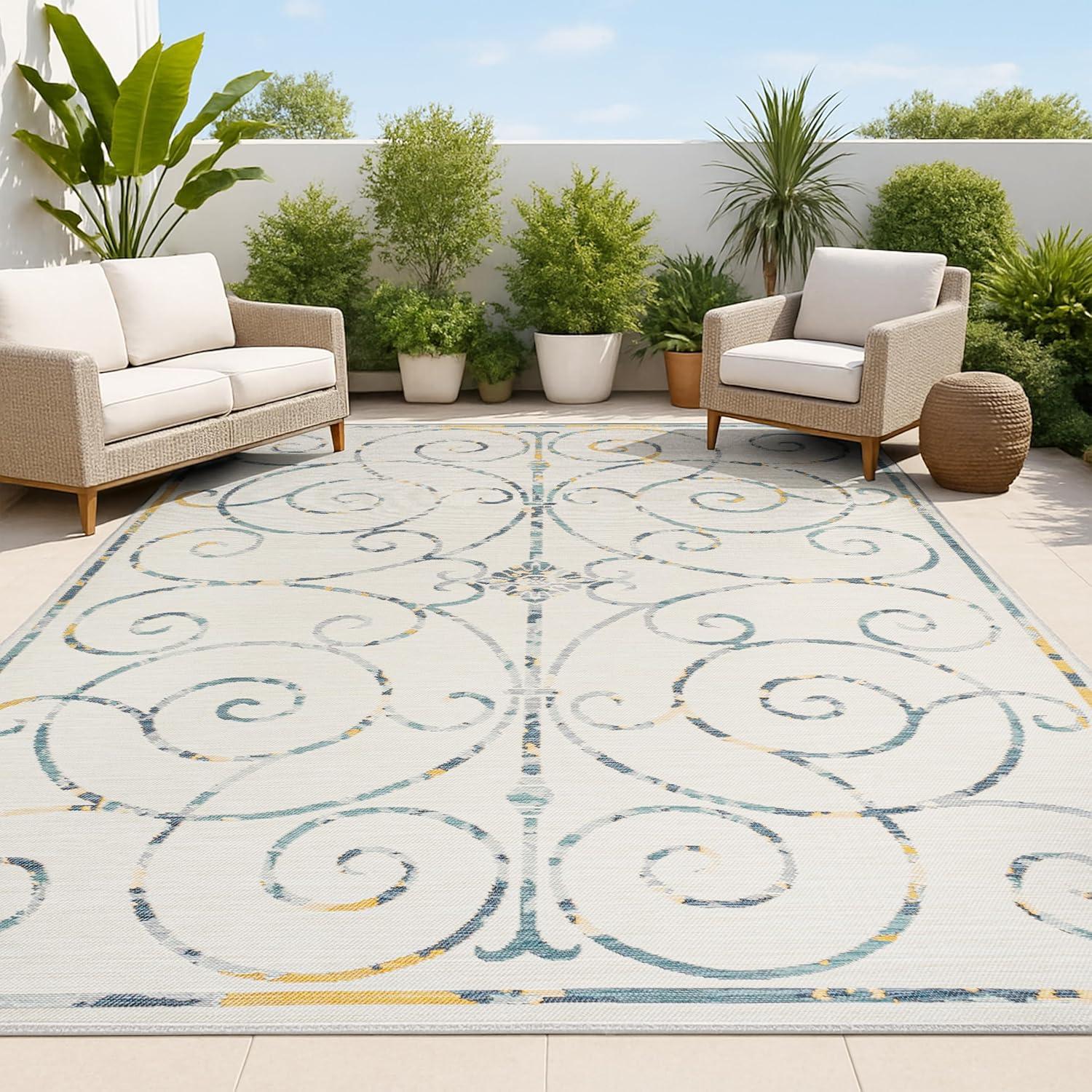 imageJONATHAN Y Filigree Scroll Reversible Washable Indoor Outdoor Area Rug 8X10 CreamNavy Danae Classic Cottage for Backyard Patio Porch EasyCleaning PetFriendly NonShedding SVH100B8CreamNavy