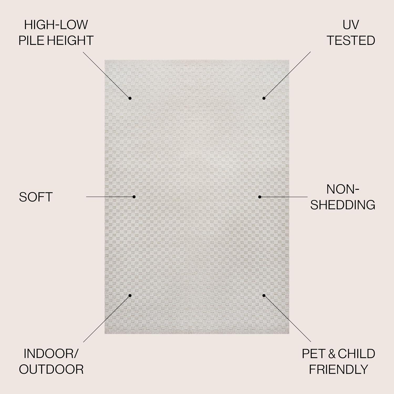 imageJONATHAN Y Finn HighLow Checkered Monotone IvoryCream 3x5 IndoorOutdoor Area Rug Modern Minimalist for Patio Backyard Living Room Bedroom Office HoseWashable SCN108A3IvoryCream