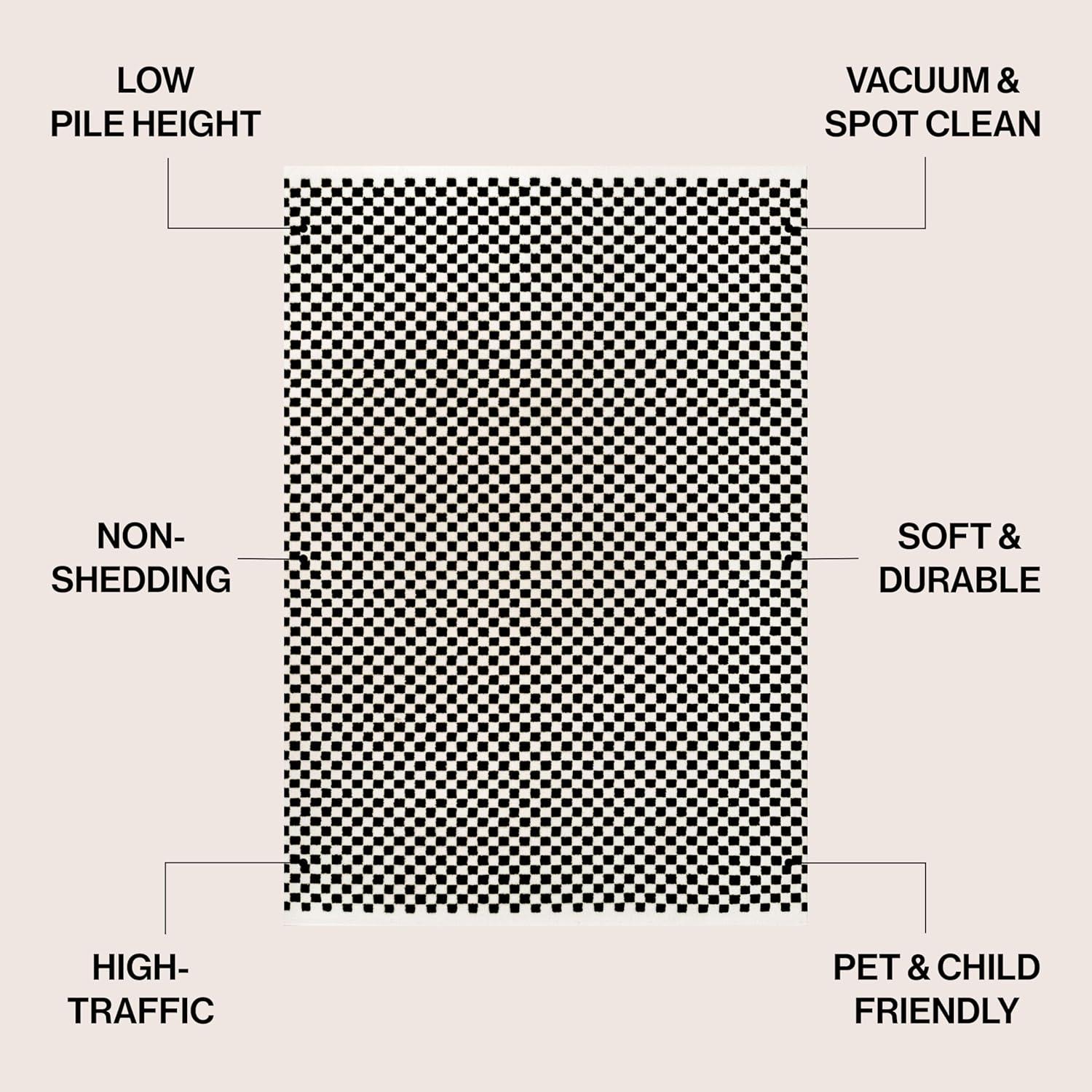 imageJONATHAN Y Finn HighLow Checkered Monotone IvoryCream 3x5 IndoorOutdoor Area Rug Modern Minimalist for Patio Backyard Living Room Bedroom Office HoseWashable SCN108A3BlackWhite