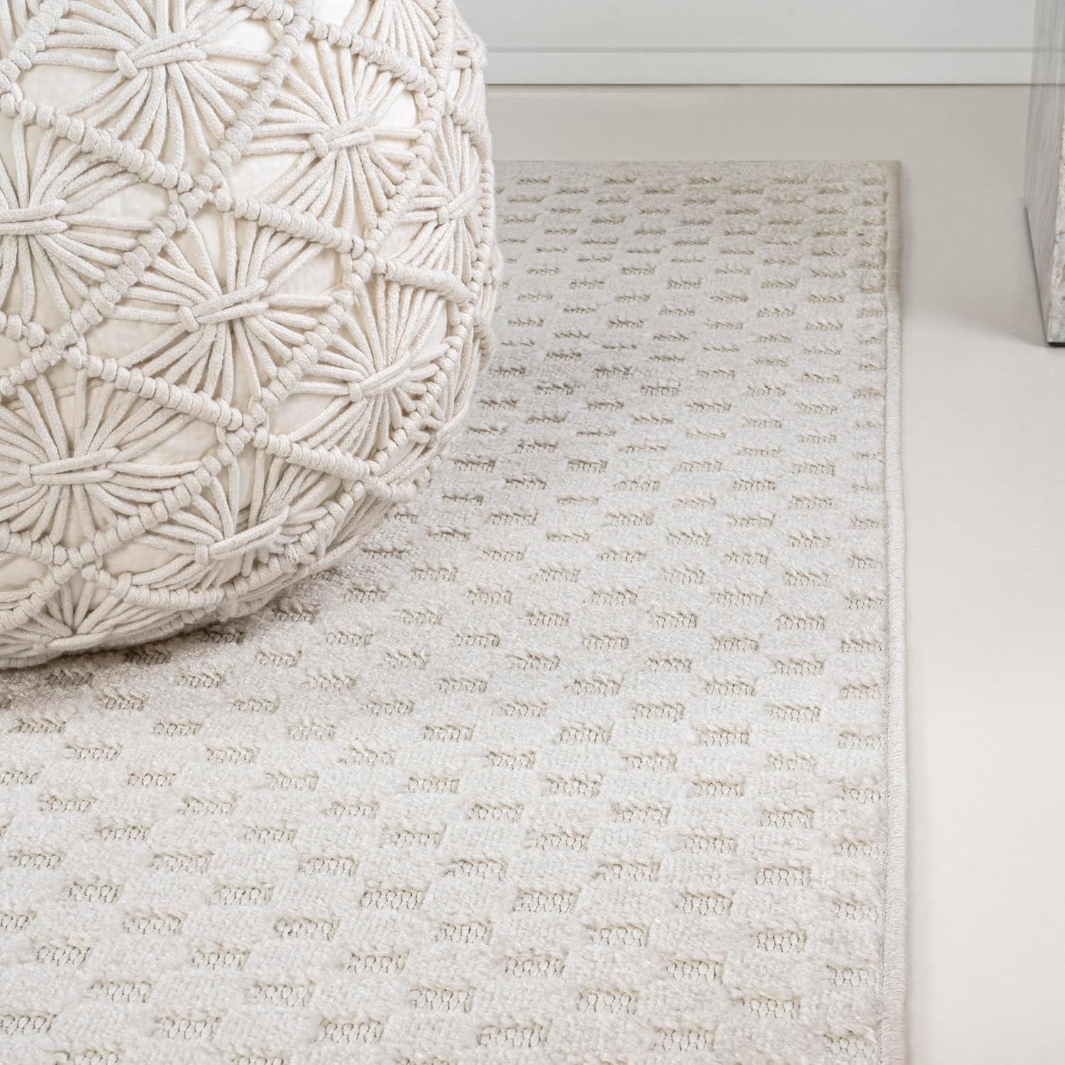 imageJONATHAN Y Finn HighLow Checkered Monotone IvoryCream 3x5 IndoorOutdoor Area Rug Modern Minimalist for Patio Backyard Living Room Bedroom Office HoseWashable SCN108A3IvoryCream